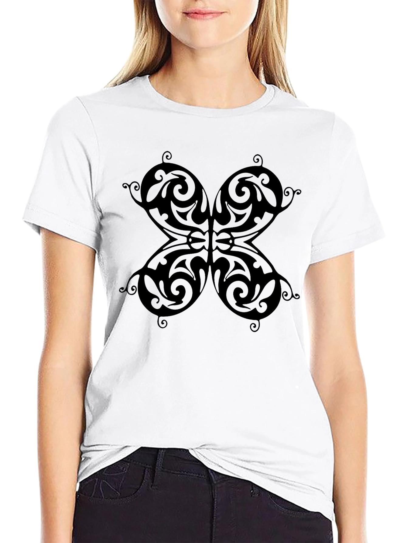 Tribal Butterfly Graphic Black T-Shirt