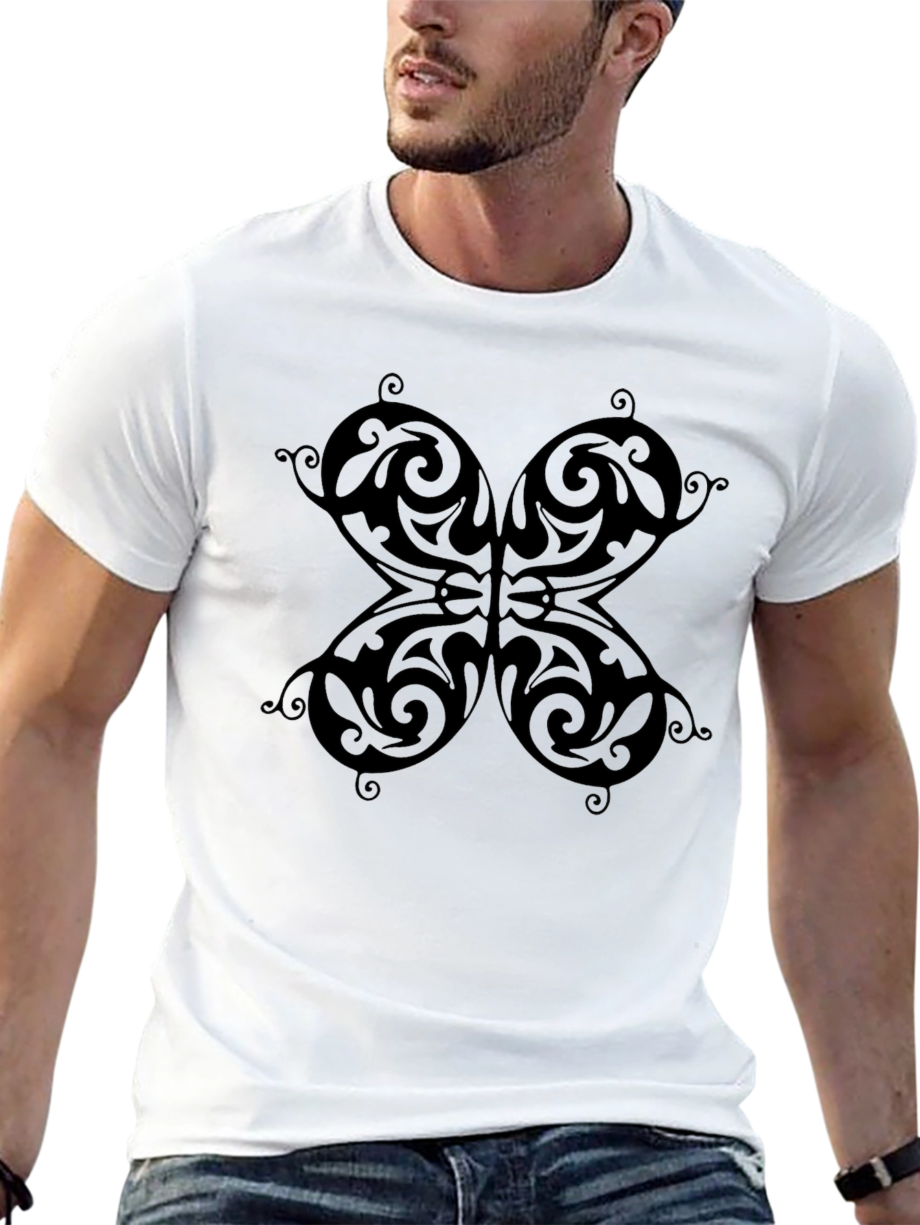 Tribal Butterfly Graphic Black T-Shirt