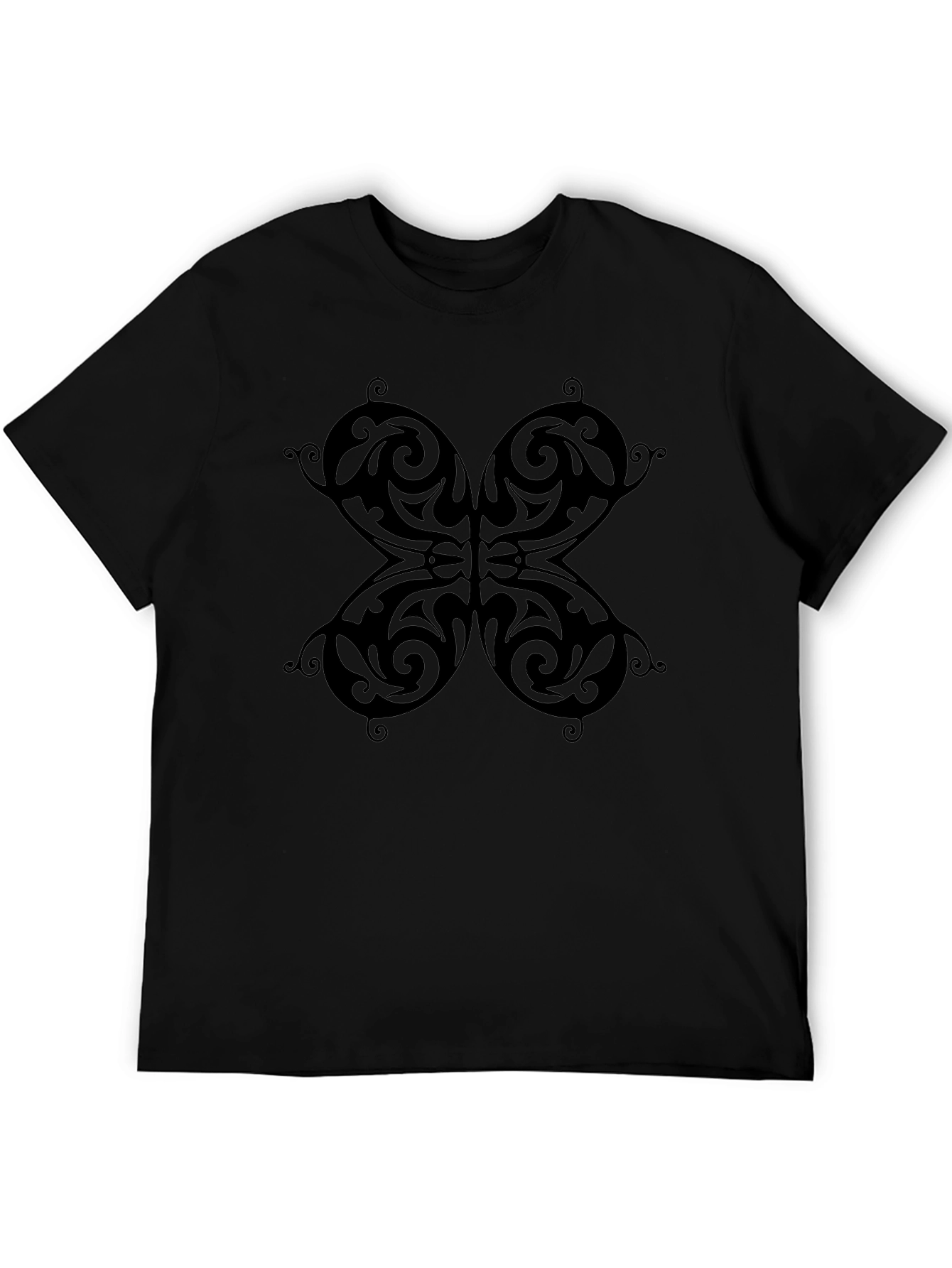 Tribal Butterfly Graphic Black T-Shirt