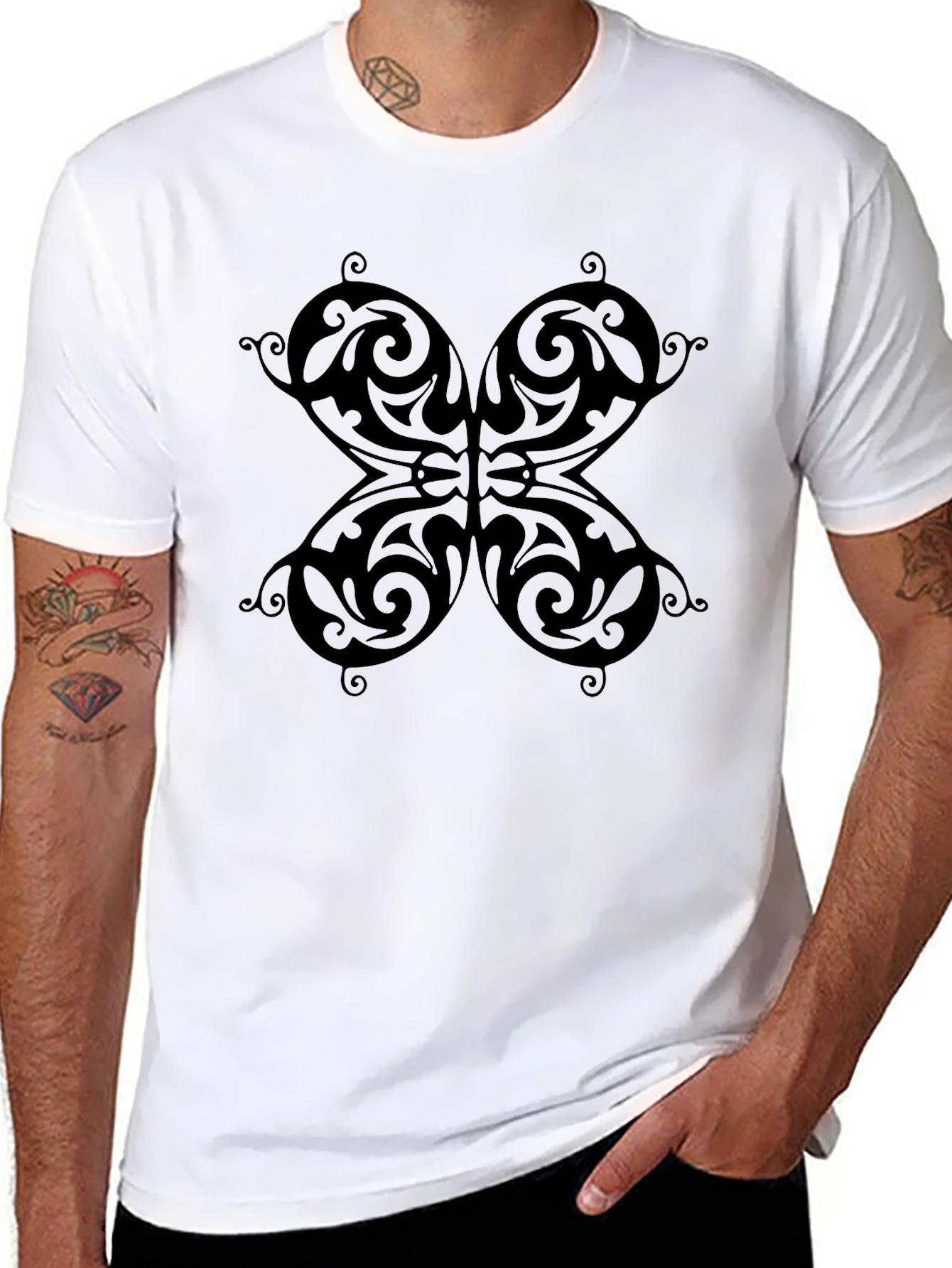 Tribal Butterfly Graphic Black T-Shirt