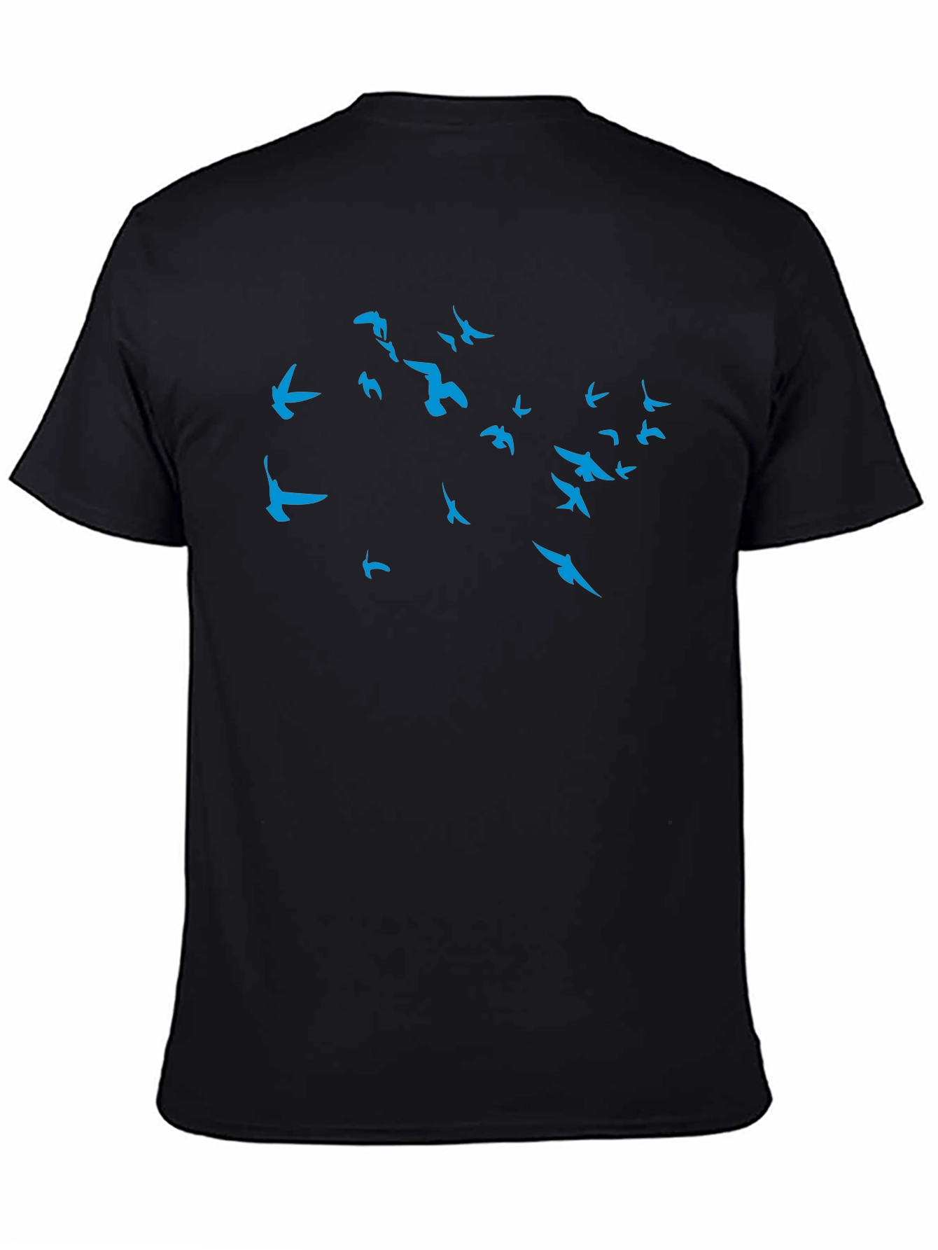 Mens Black T-Shirt with Blue Bird Design