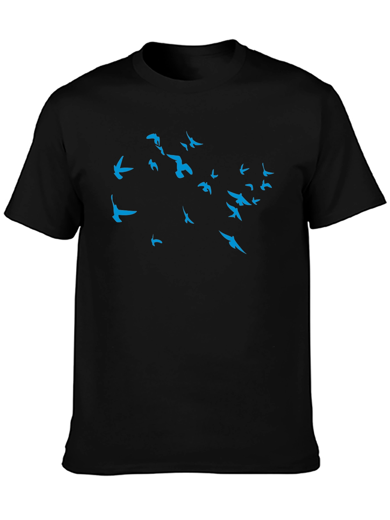 Mens Black T-Shirt with Blue Bird Design