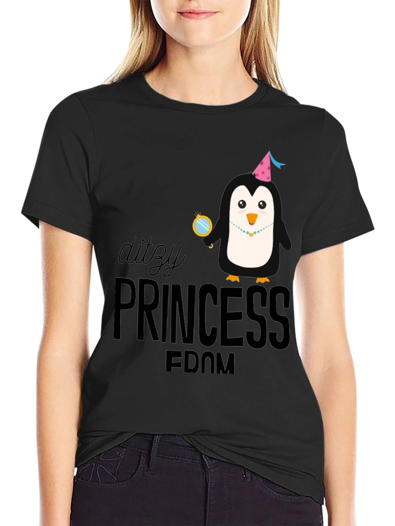Dizzy Princess Penguin T-Shirt - Black