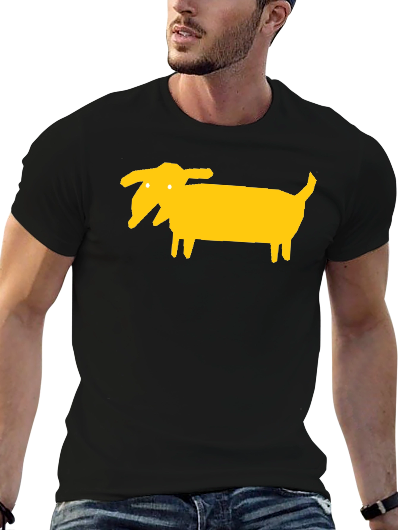 Unique Yellow Dog Graphic Tee - Black Cotton Blend