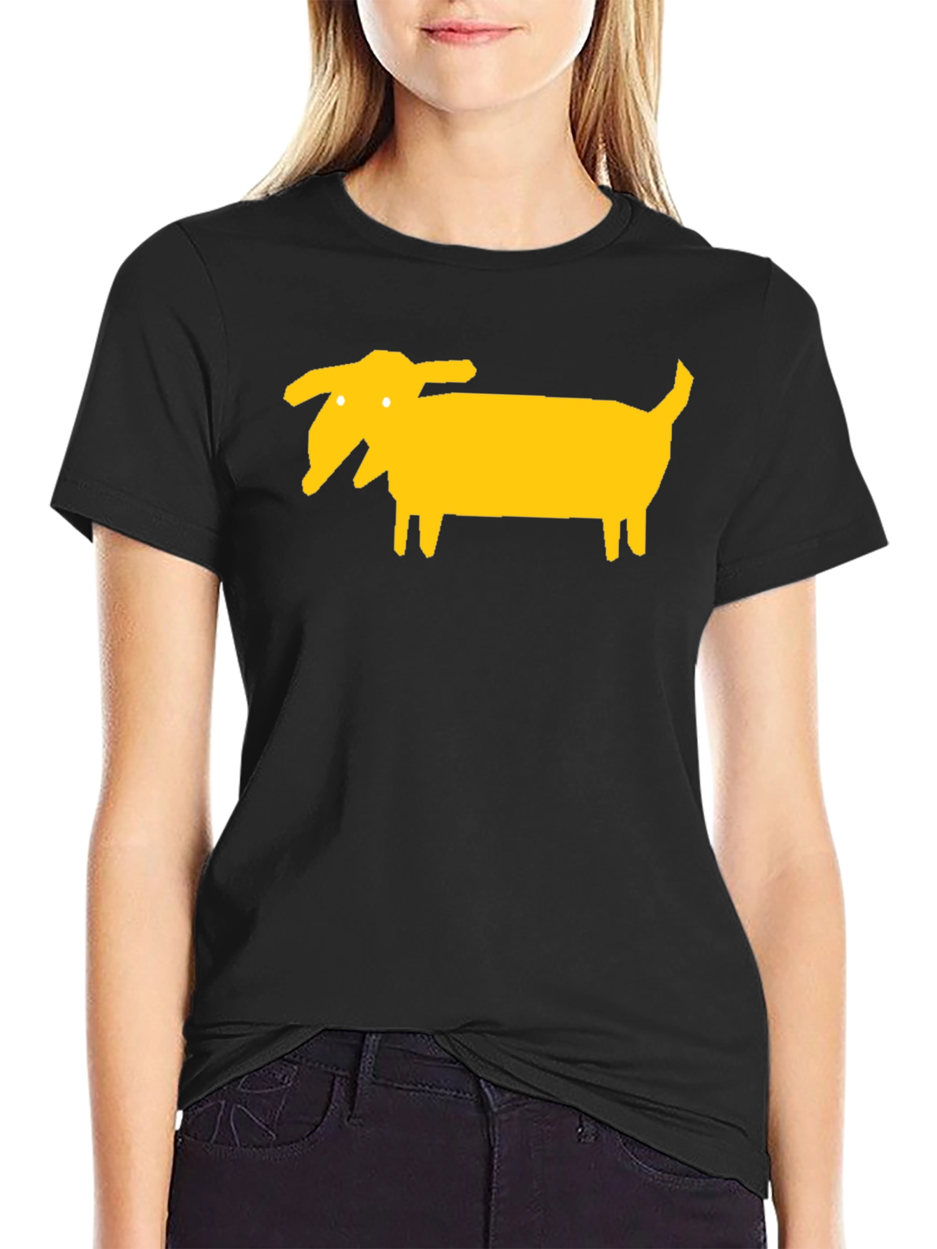 Unique Yellow Dog Graphic Tee - Black Cotton Blend