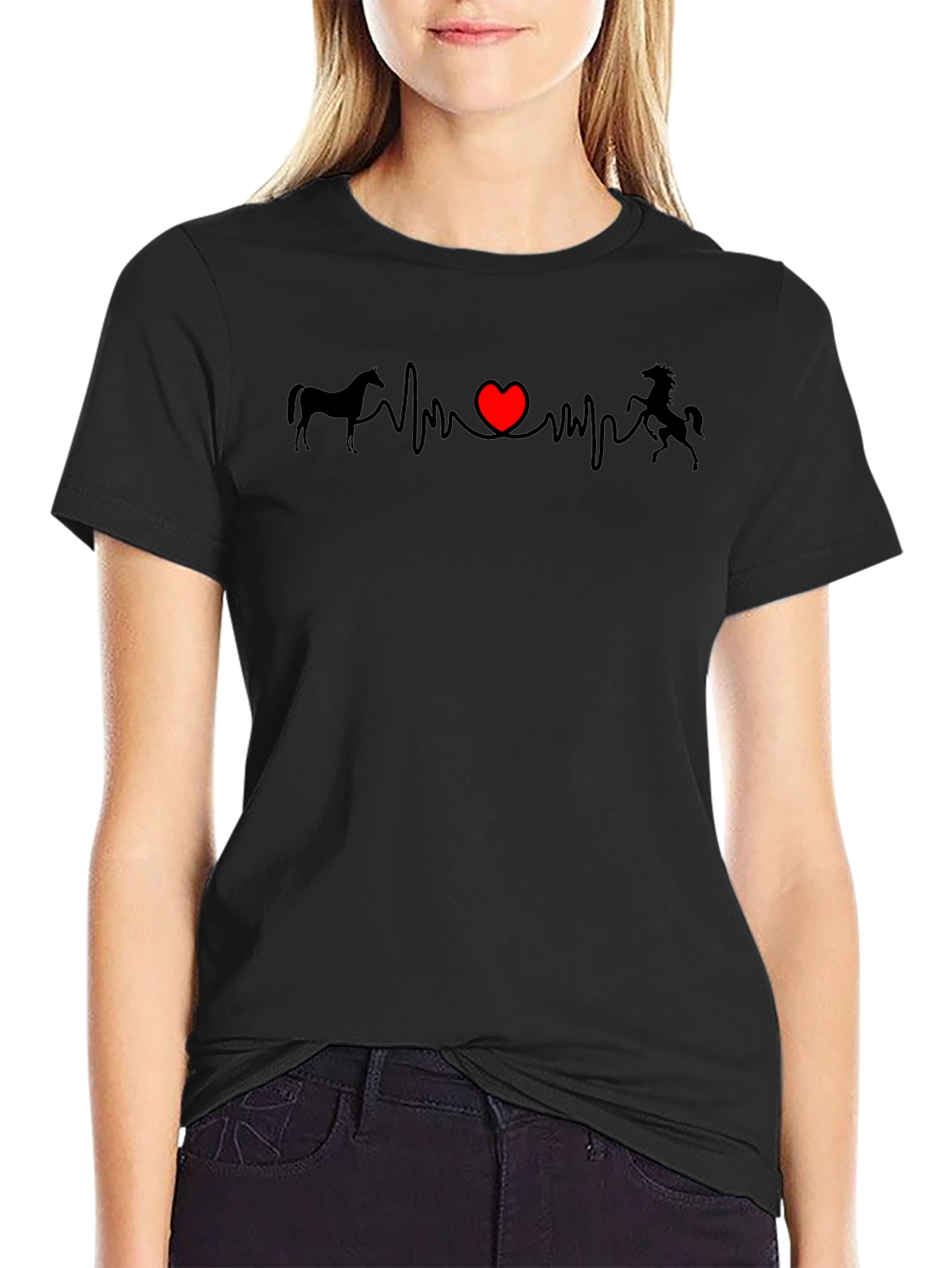 Horse Heartbeat Graphic Tee - Black