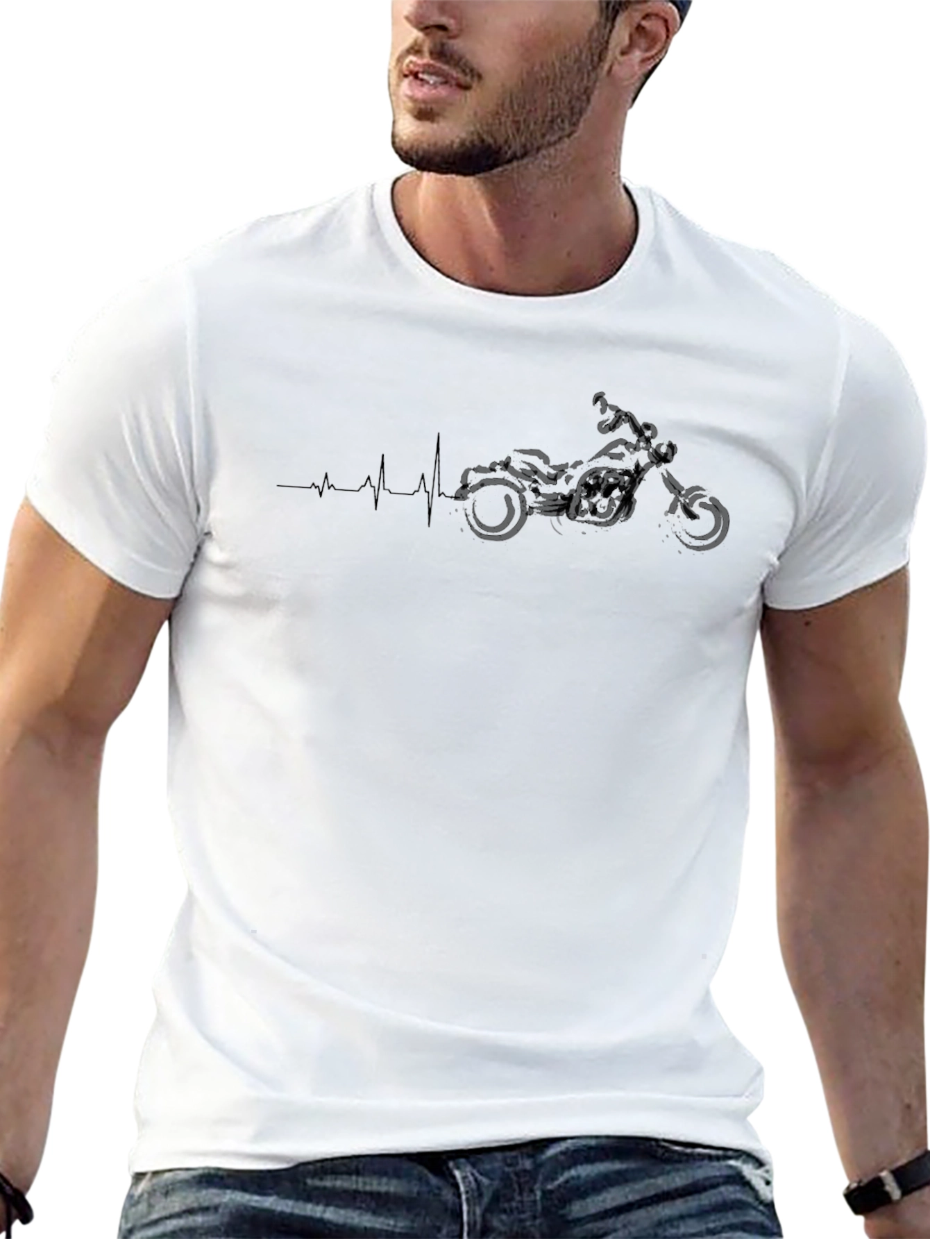 Motorcycle Heartbeat Black T-Shirt for Men