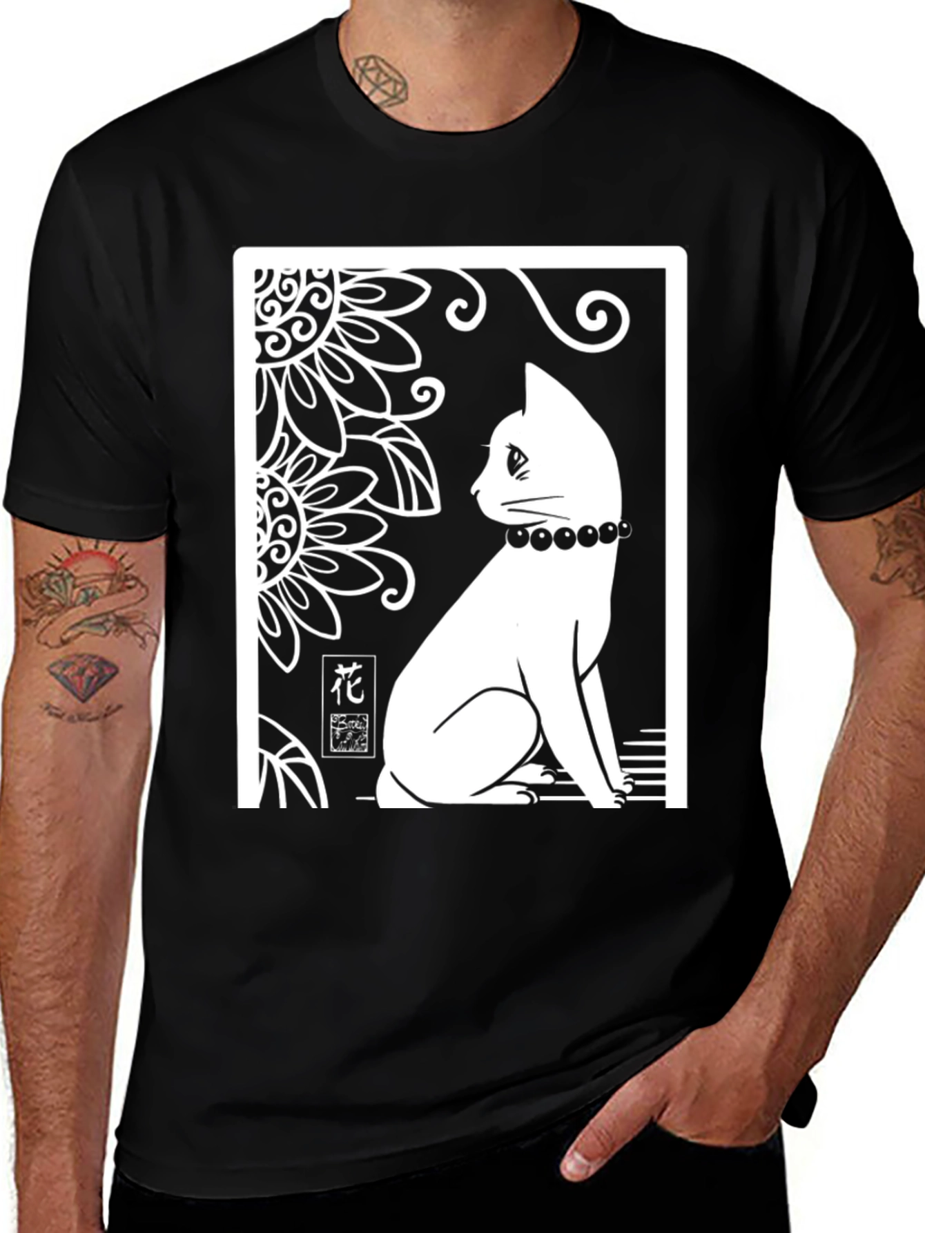 Elegant Cat Graphic T-Shirt - Black
