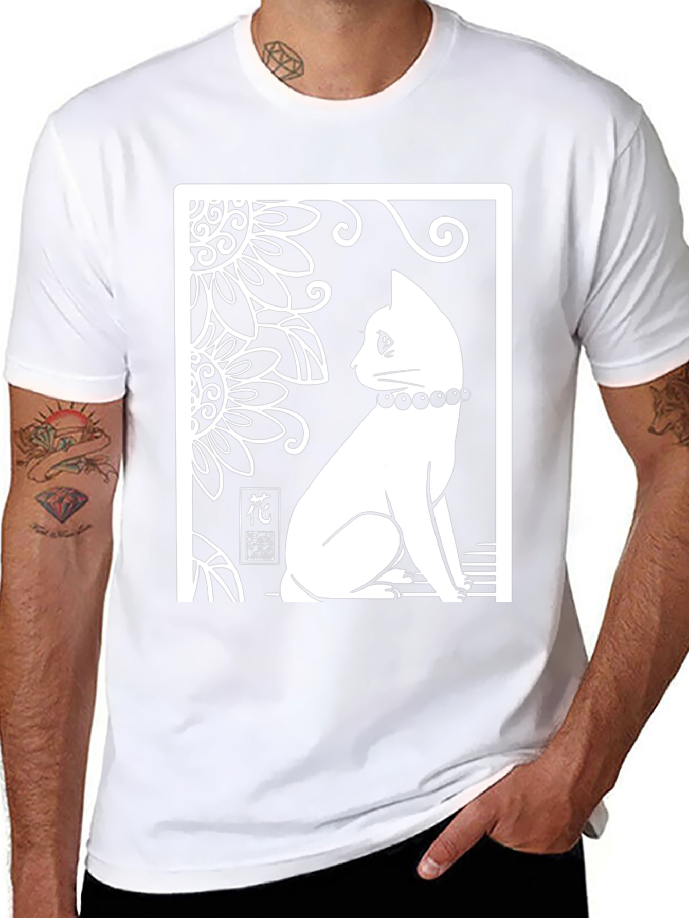 Elegant Cat Graphic T-Shirt - Black