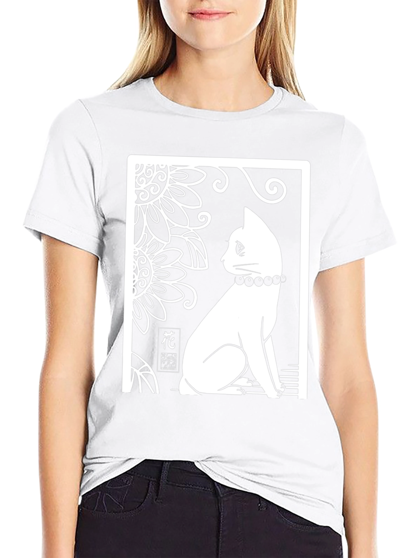 Elegant Cat Graphic T-Shirt - Black