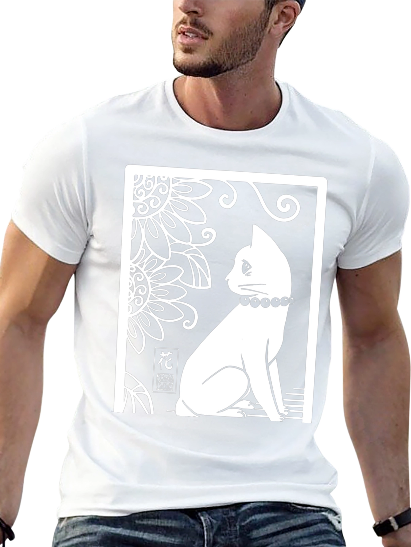 Elegant Cat Graphic T-Shirt - Black