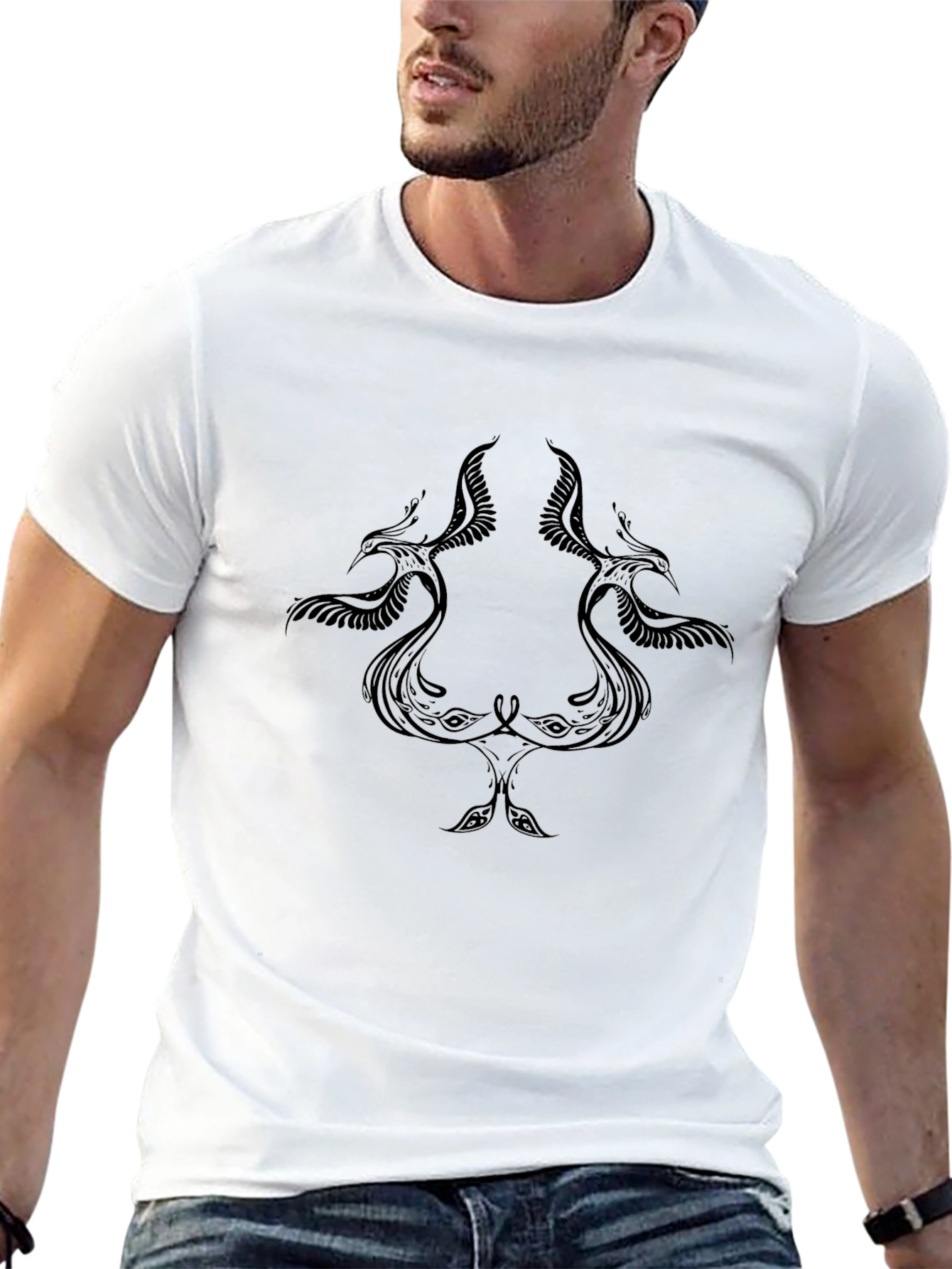 Black T-Shirt with Bird Design
