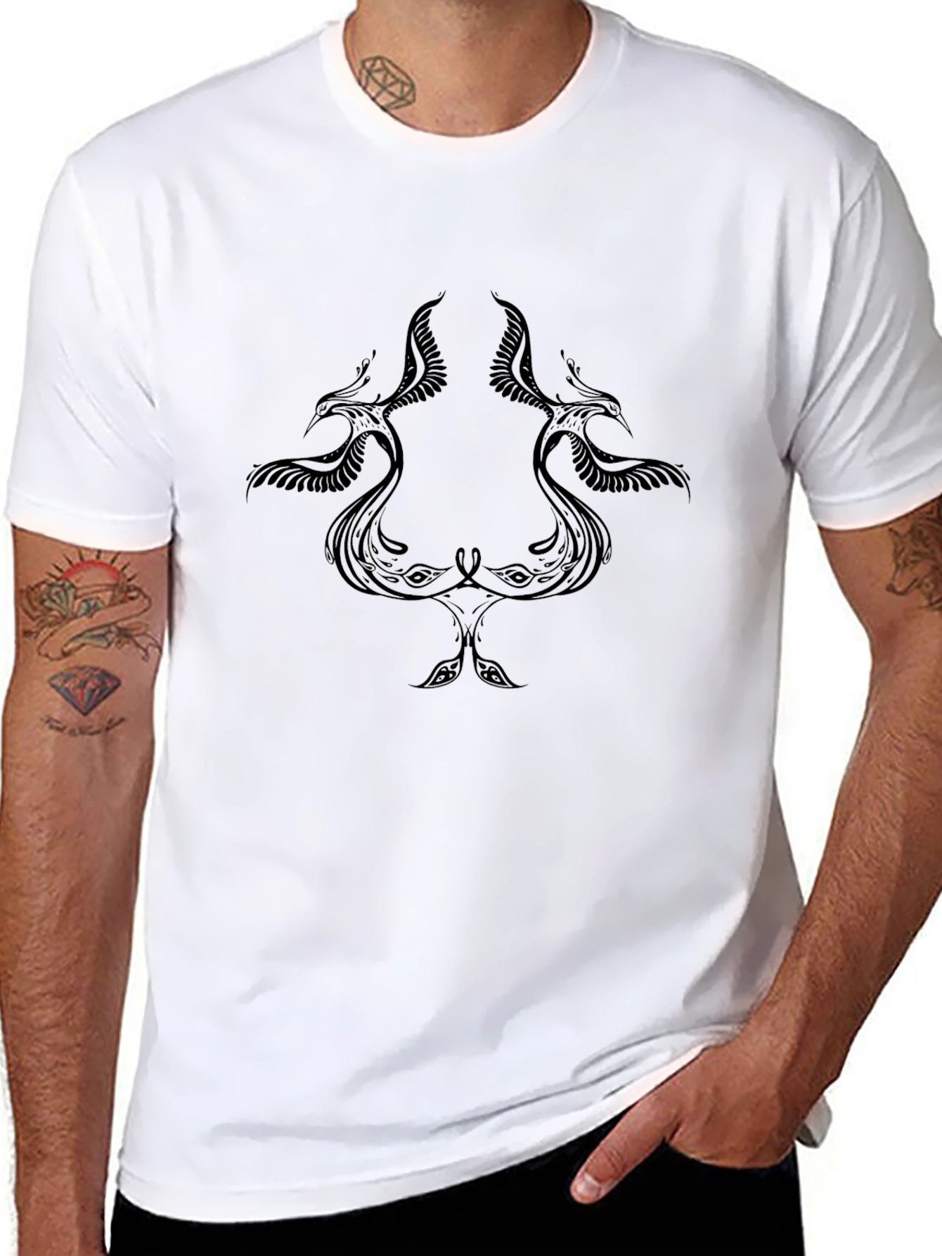 Black T-Shirt with Bird Design