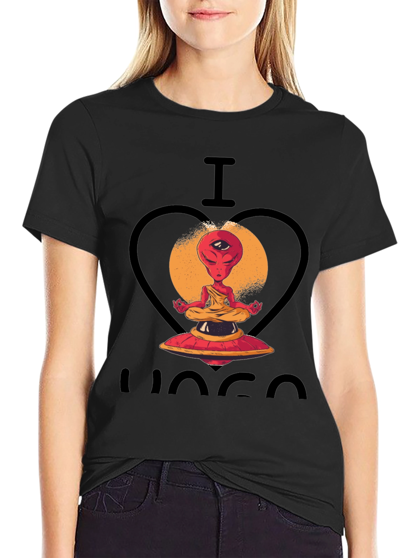 I Heart Yoga Alien Meditation Graphic Tee