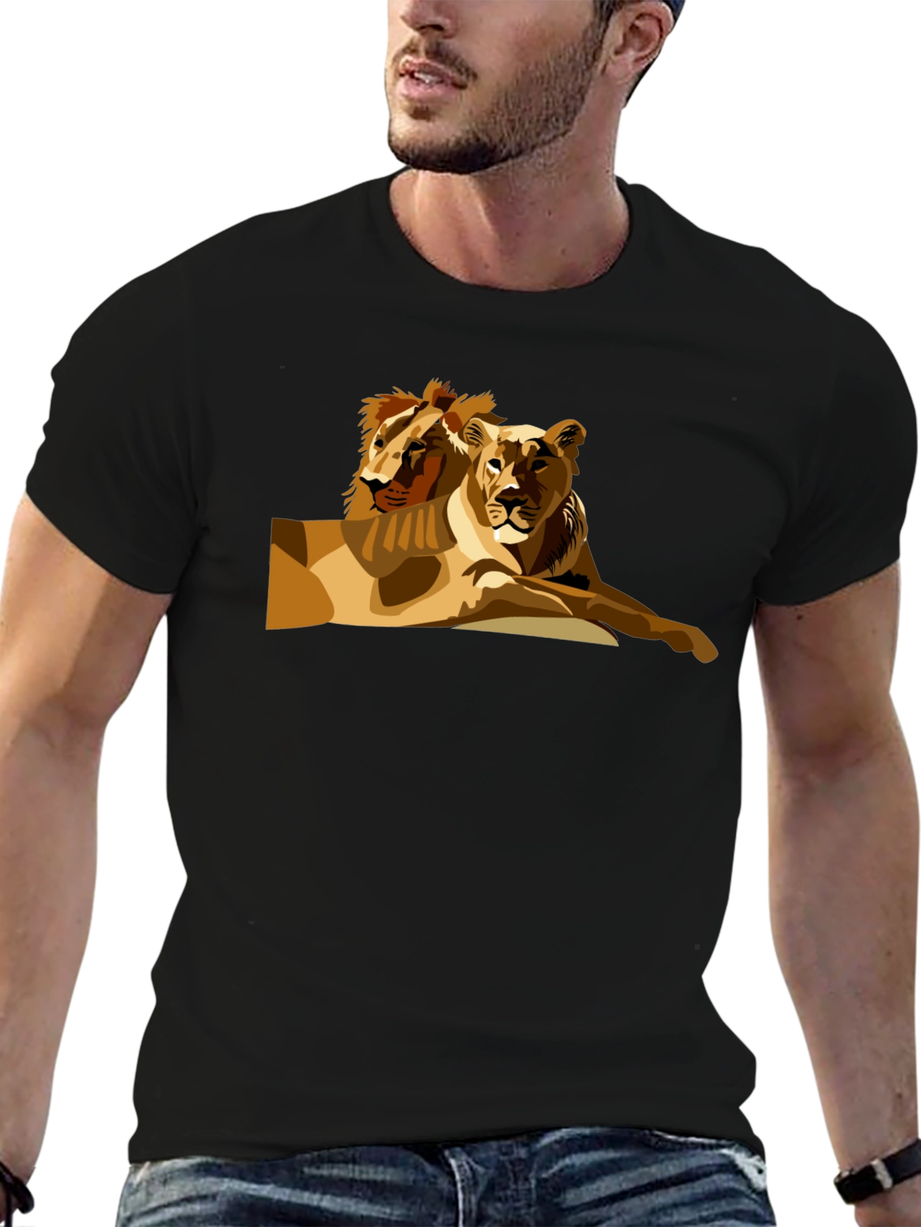 Lion & Lioness Graphic Black T-Shirt