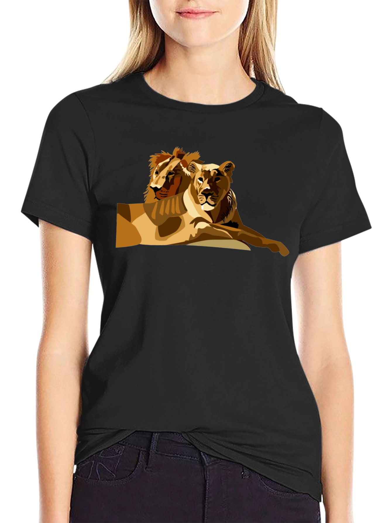Lion & Lioness Graphic Black T-Shirt