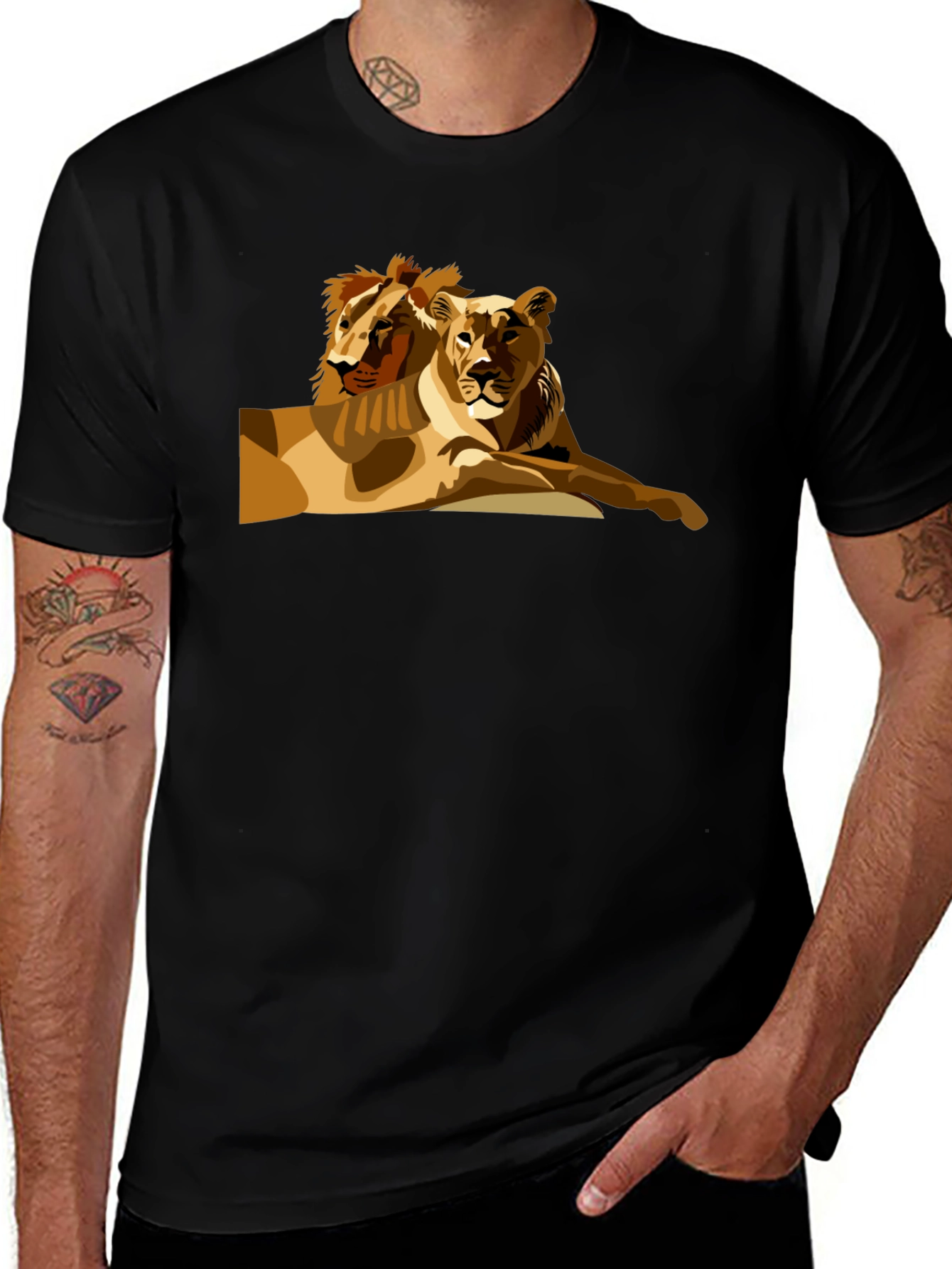 Lion & Lioness Graphic Black T-Shirt