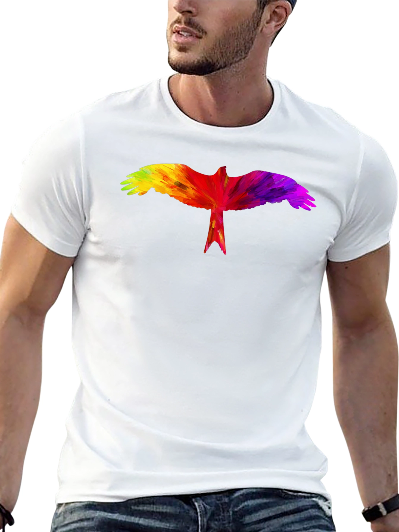 Rainbow Bird Graphic Black T-Shirt