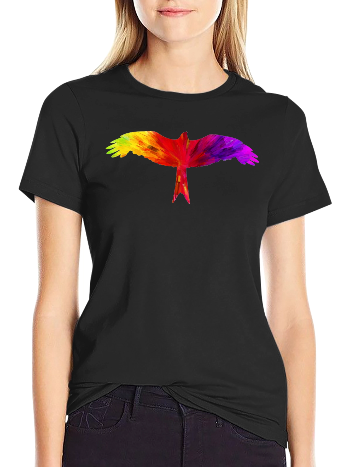 Rainbow Bird Graphic Black T-Shirt