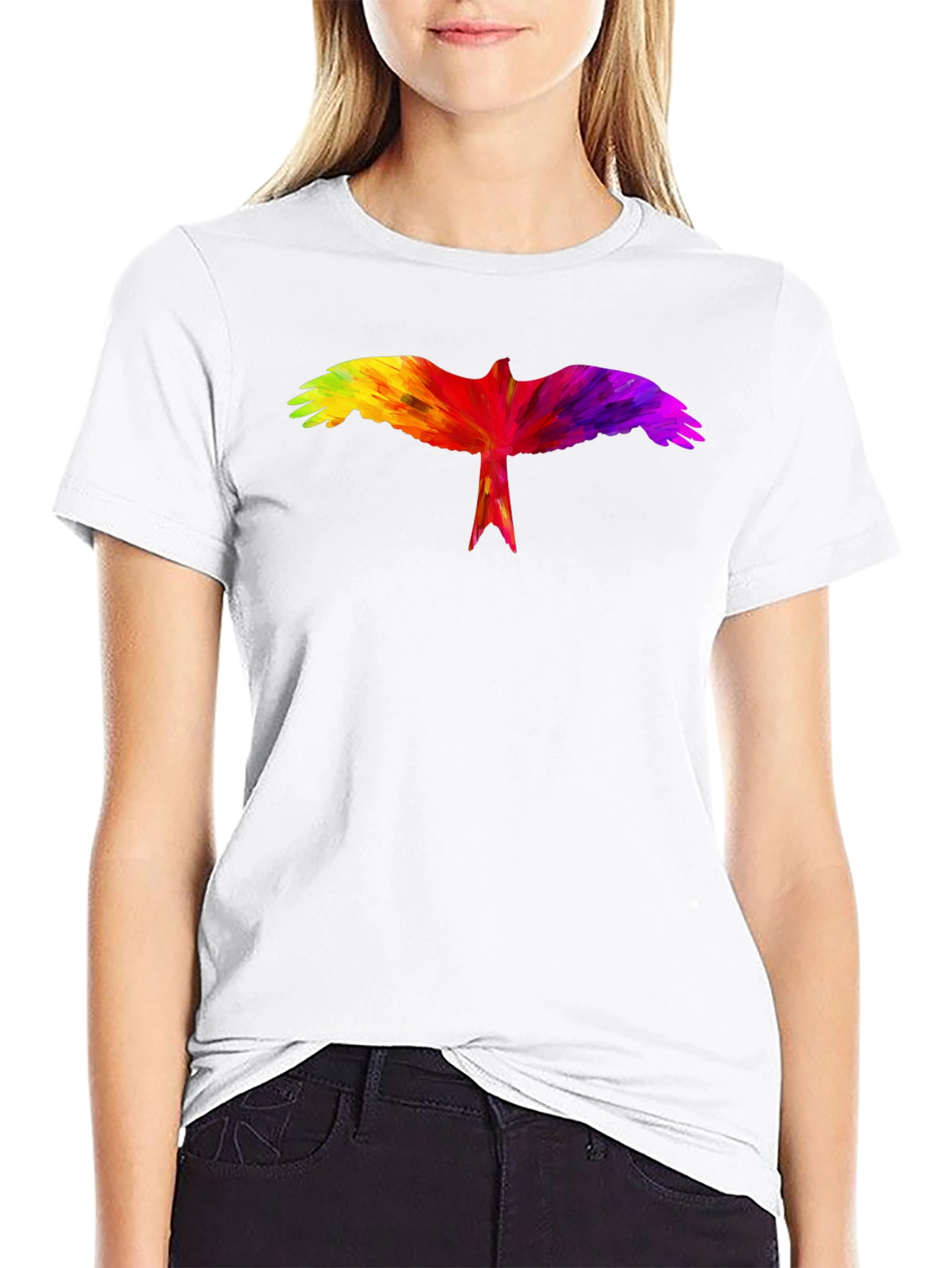 Rainbow Bird Graphic Black T-Shirt