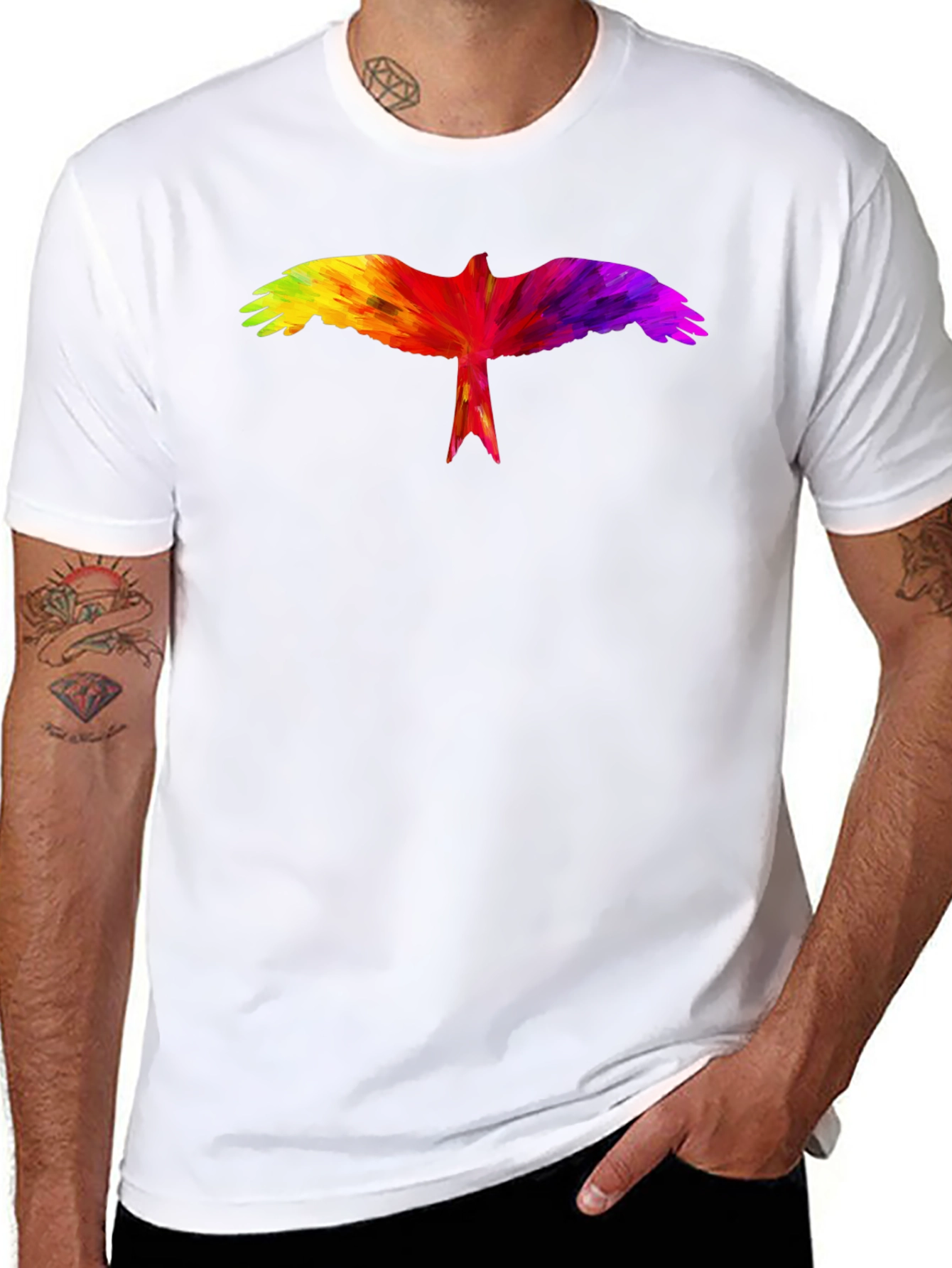 Rainbow Bird Graphic Black T-Shirt