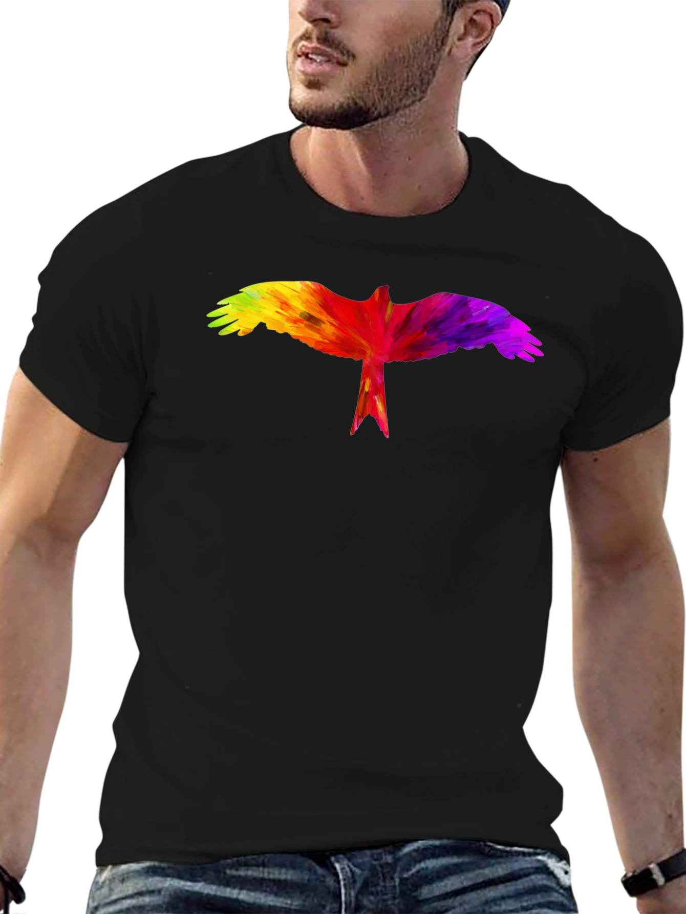 Rainbow Bird Graphic Black T-Shirt