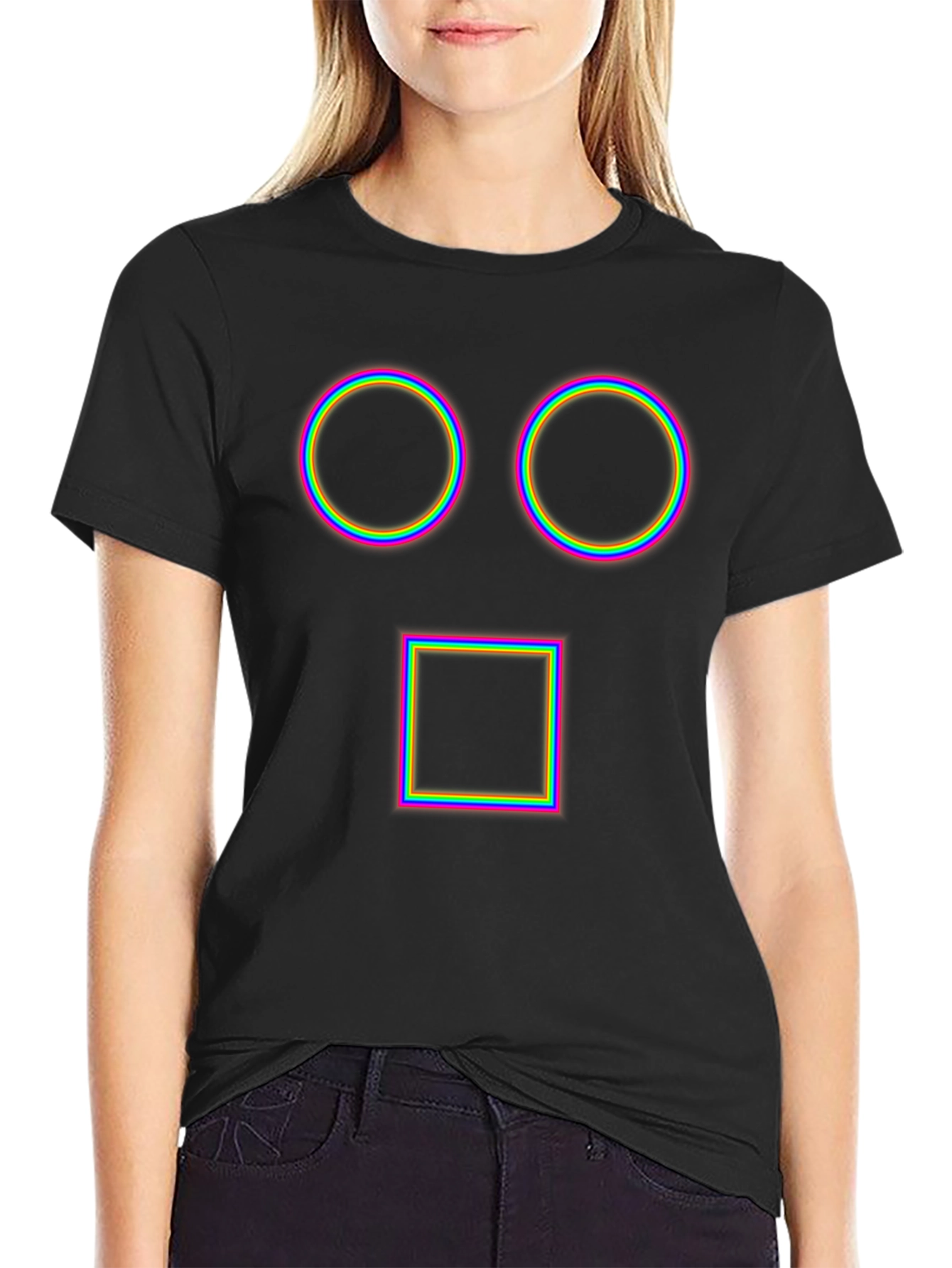 Abstract Geometric Face T-Shirt - Black