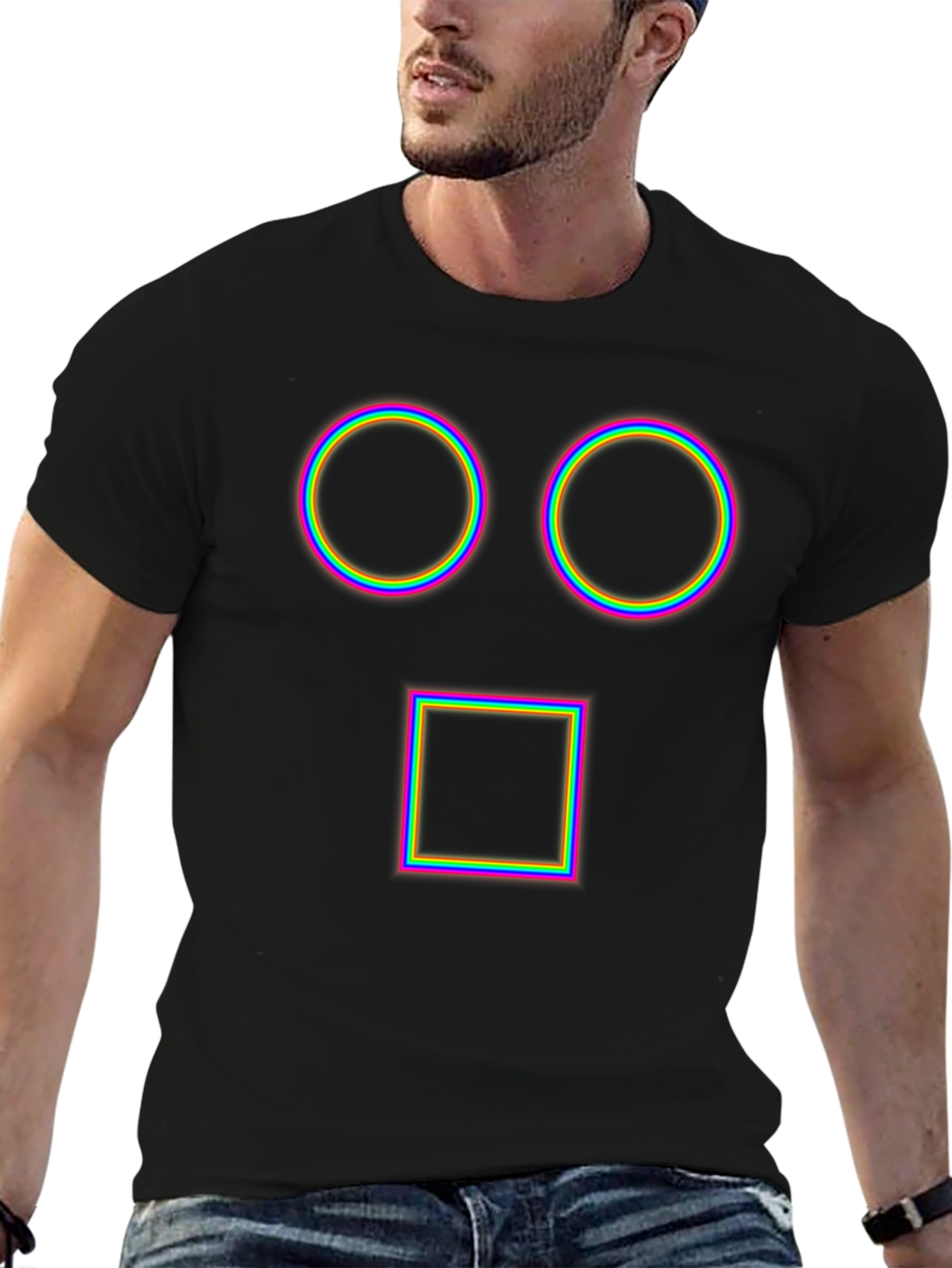 Abstract Geometric Face T-Shirt - Black