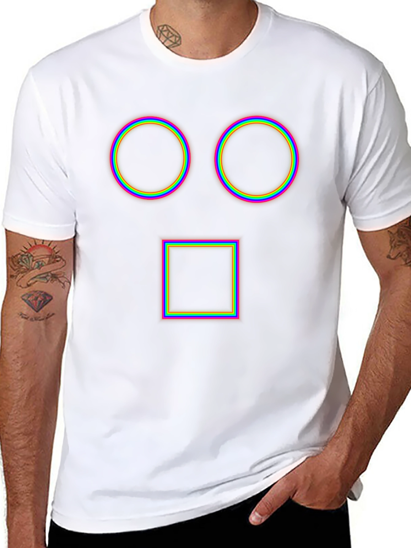 Abstract Geometric Face T-Shirt - Black