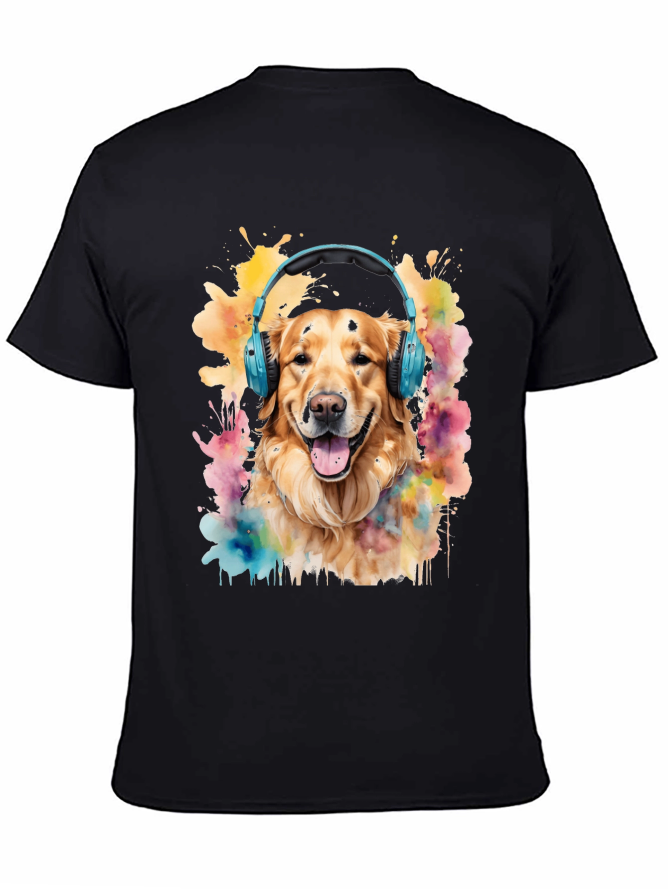 Dog with Headphones Graphic Tee - Trendy Mens T-Shirt