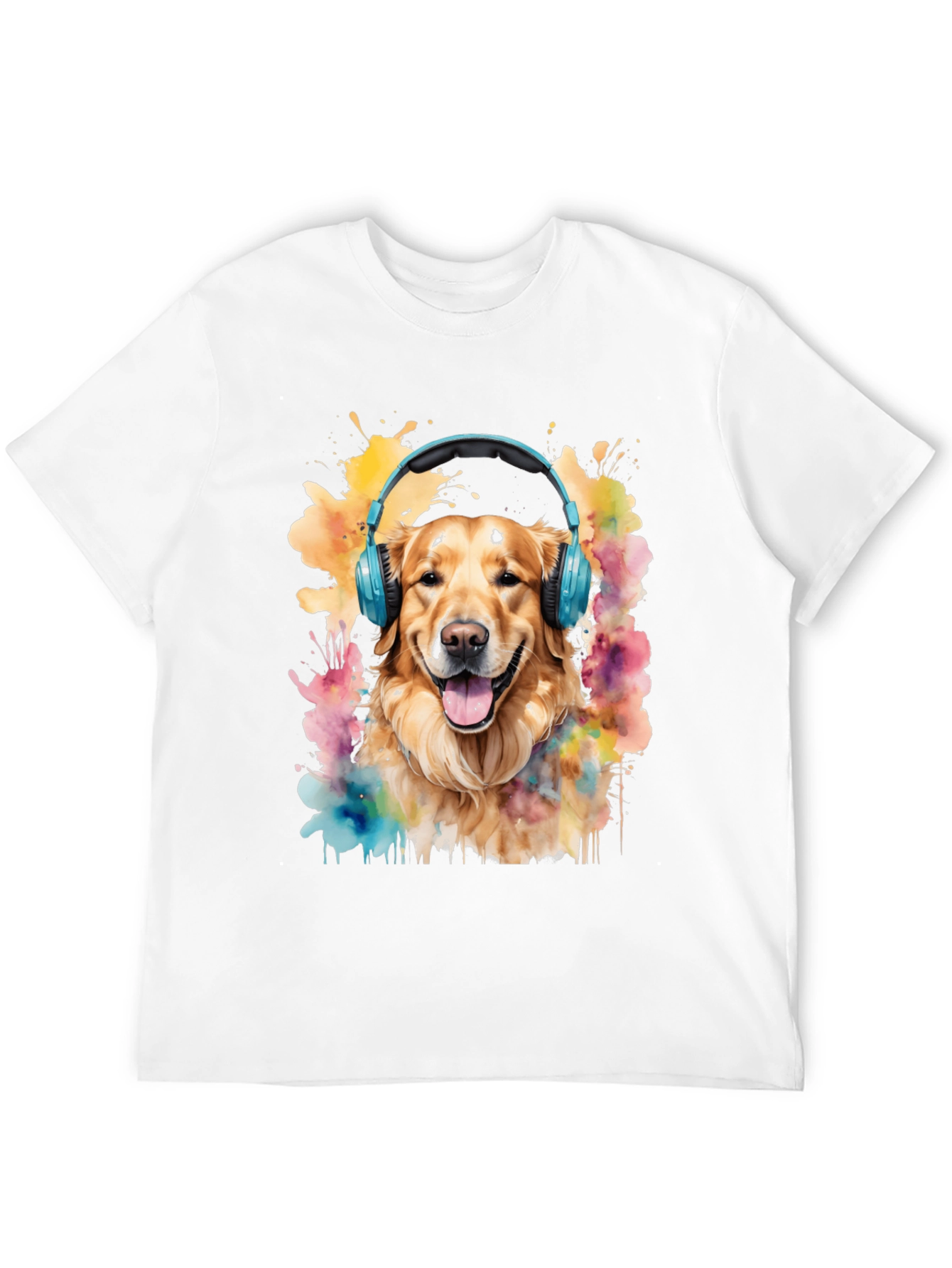 Dog with Headphones Graphic Tee - Trendy Mens T-Shirt