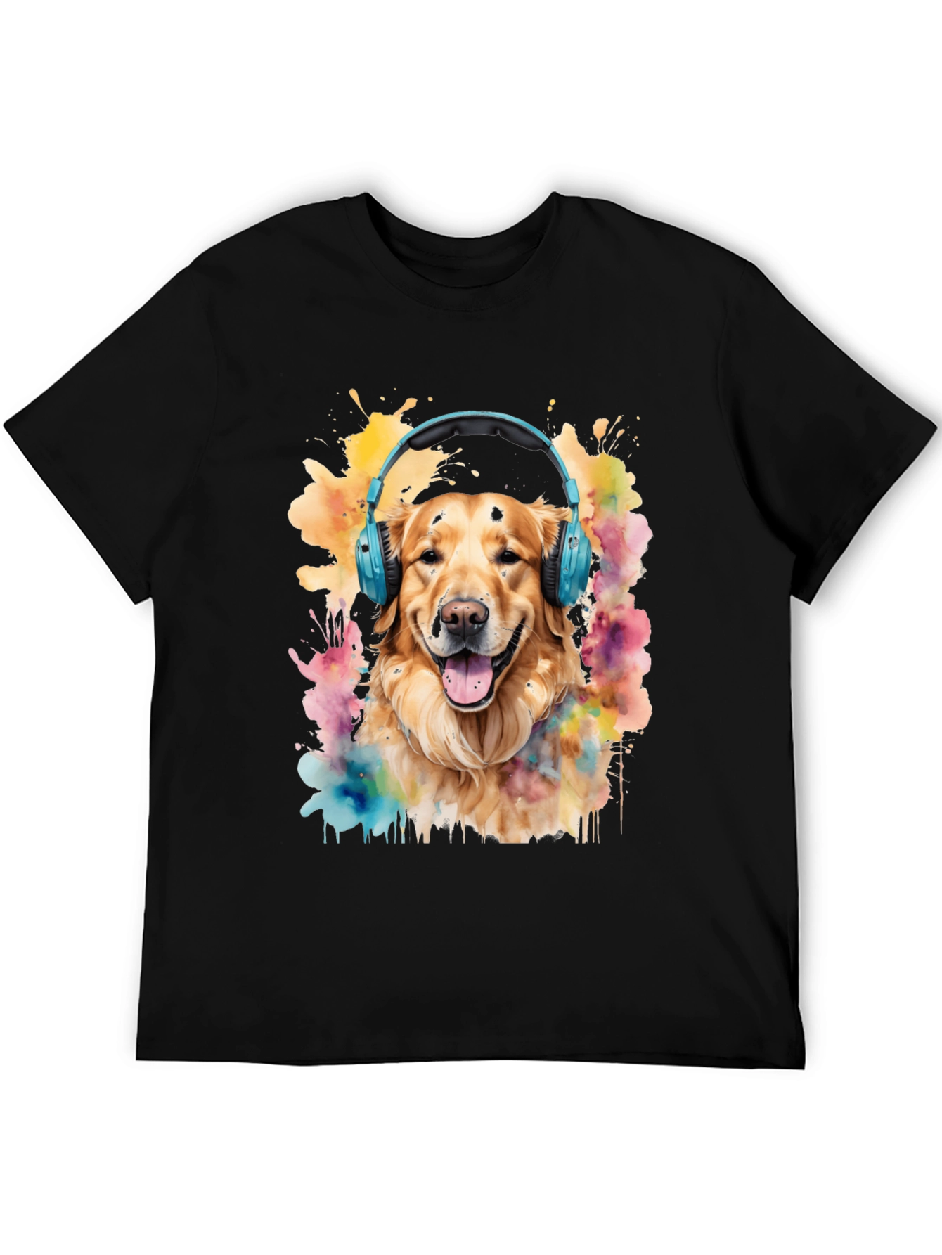 Dog with Headphones Graphic Tee - Trendy Mens T-Shirt