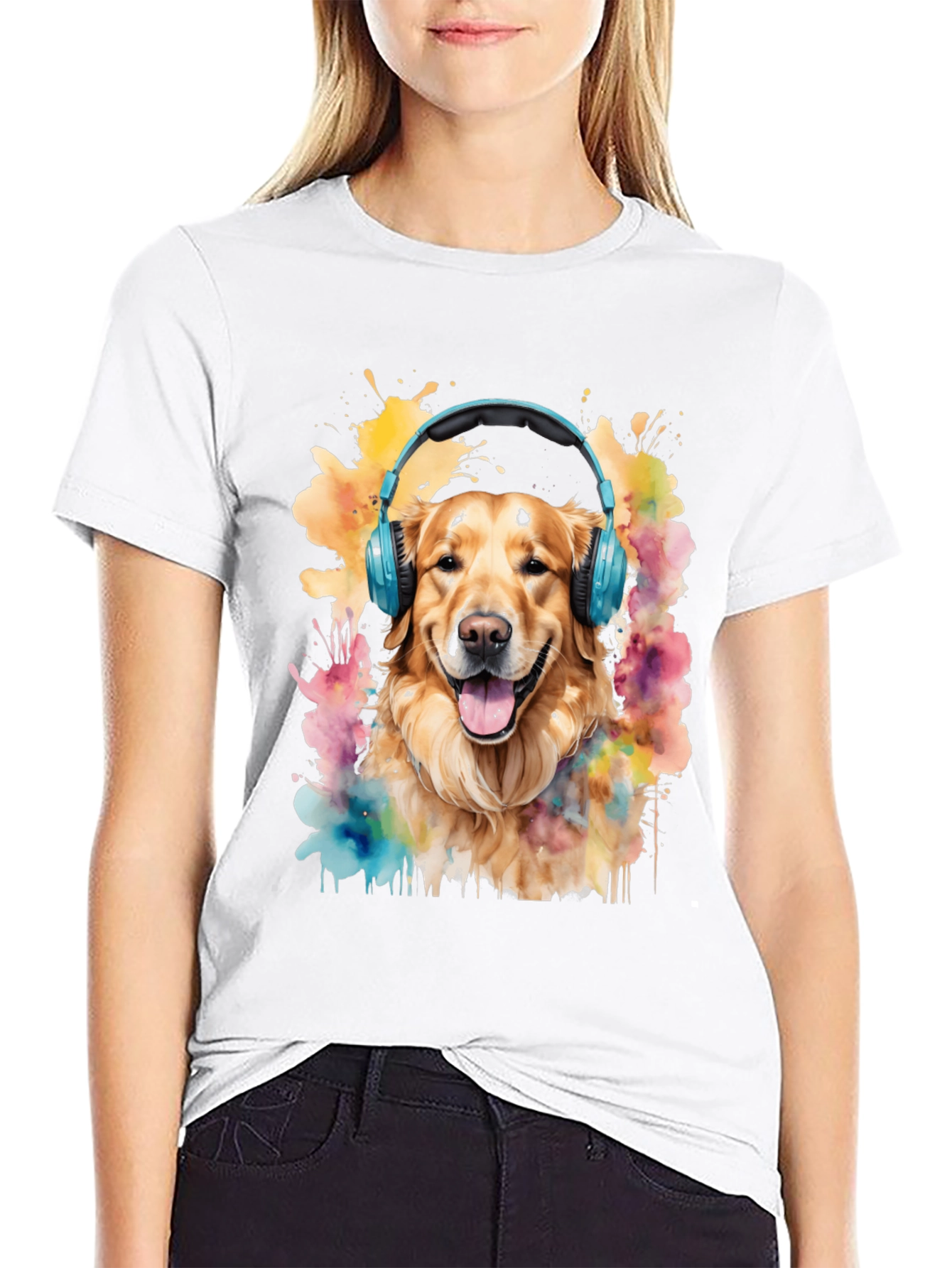 Dog with Headphones Graphic Tee - Trendy Mens T-Shirt