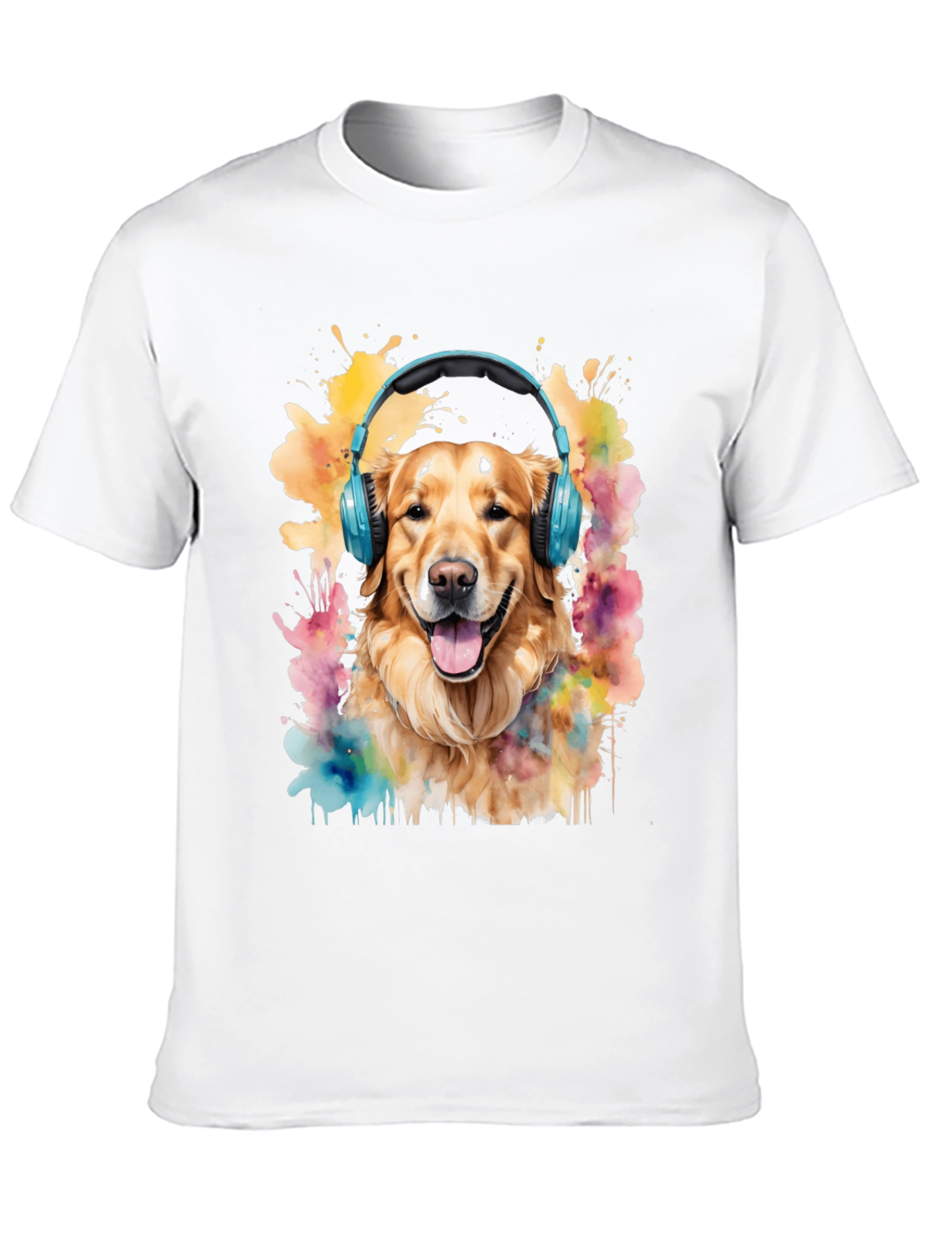 Dog with Headphones Graphic Tee - Trendy Mens T-Shirt