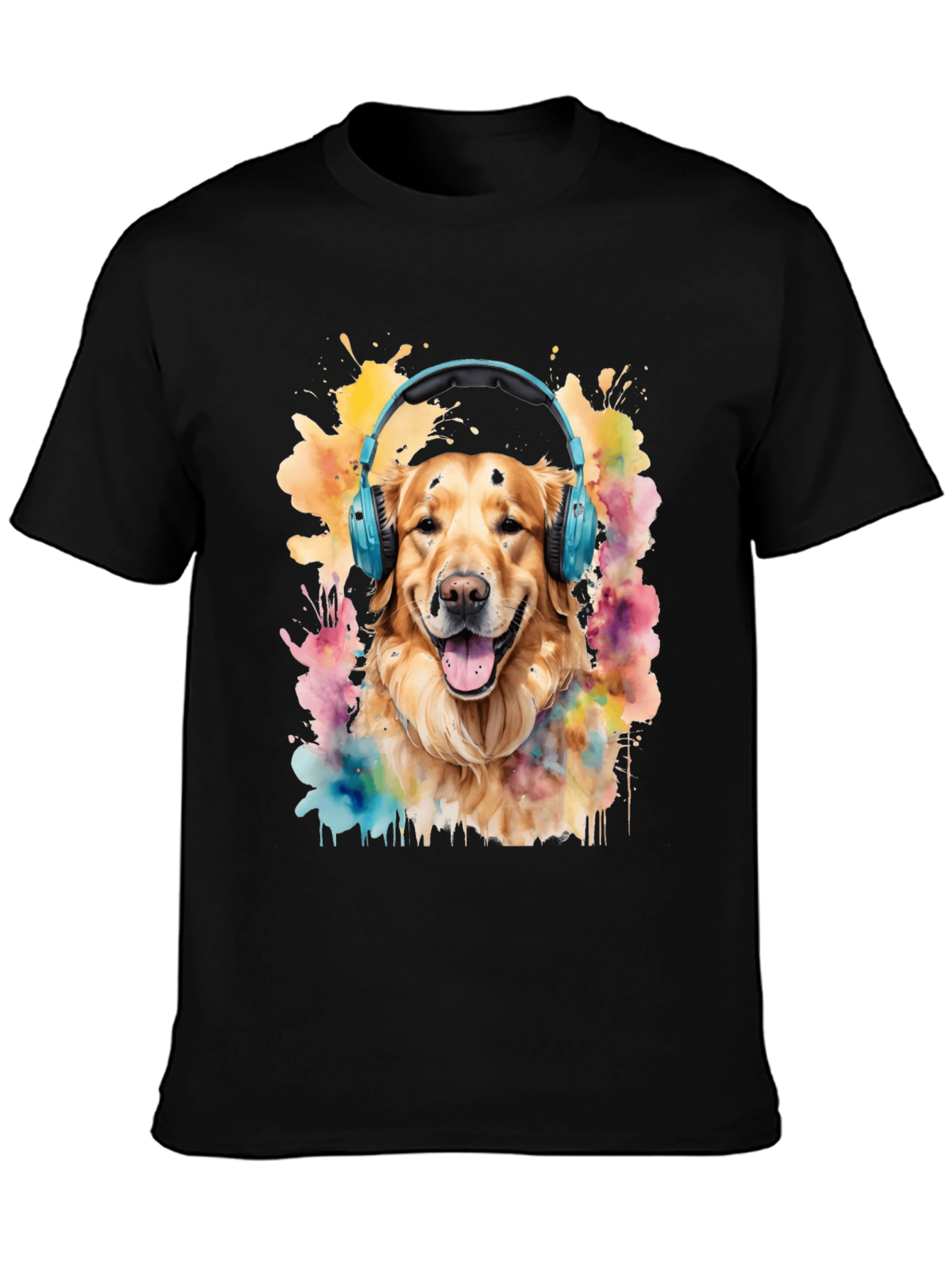 Dog with Headphones Graphic Tee - Trendy Mens T-Shirt