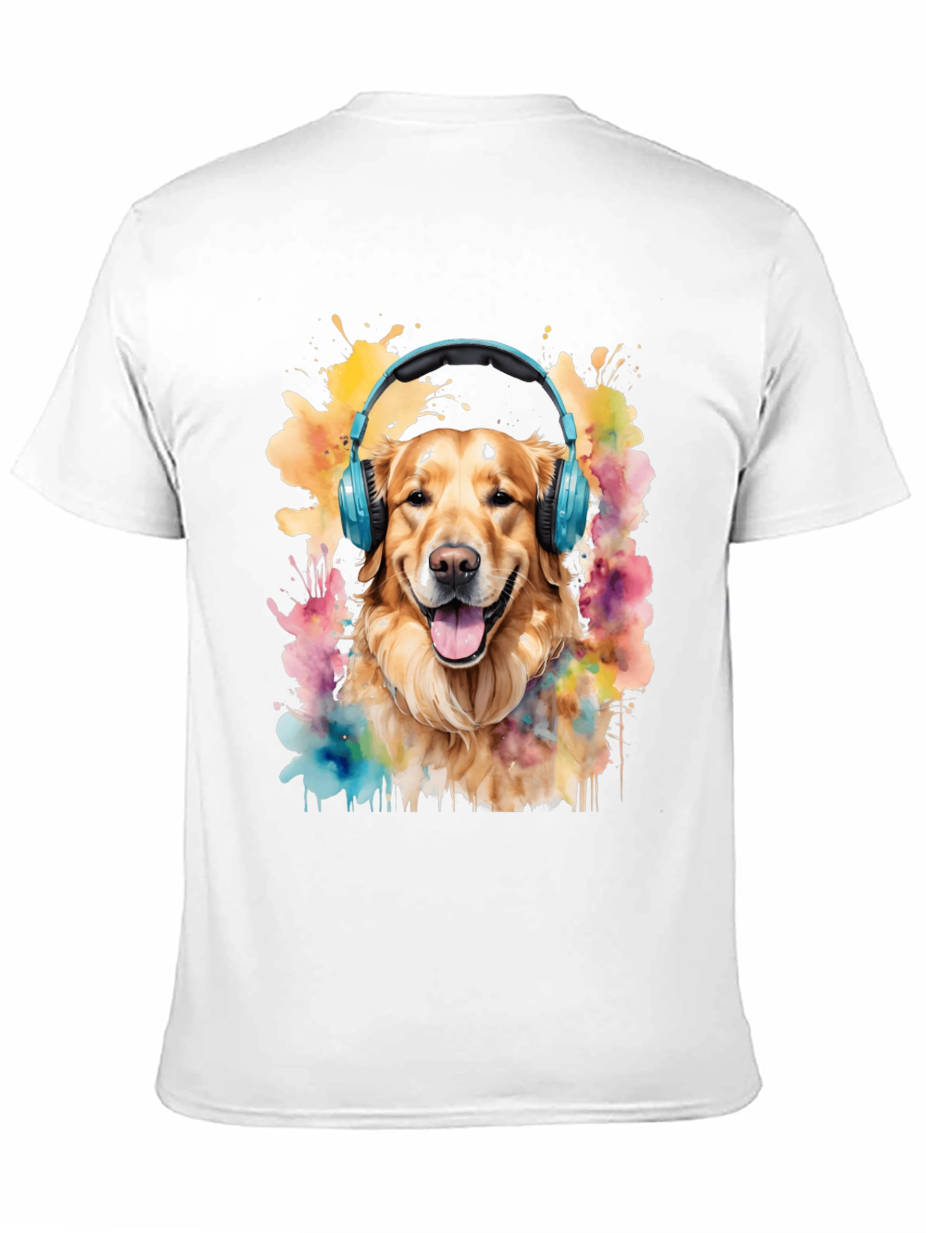 Dog with Headphones Graphic Tee - Trendy Mens T-Shirt