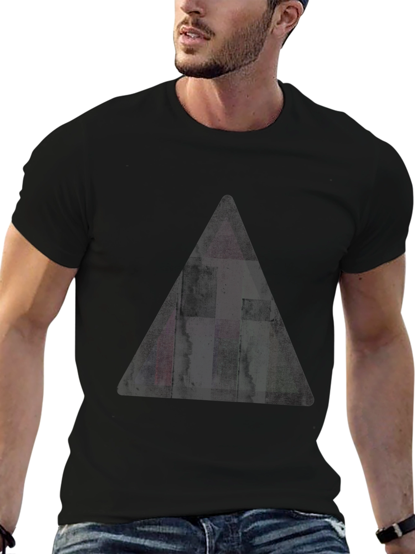 Mens Graphic Black T-Shirt with Triangle Design