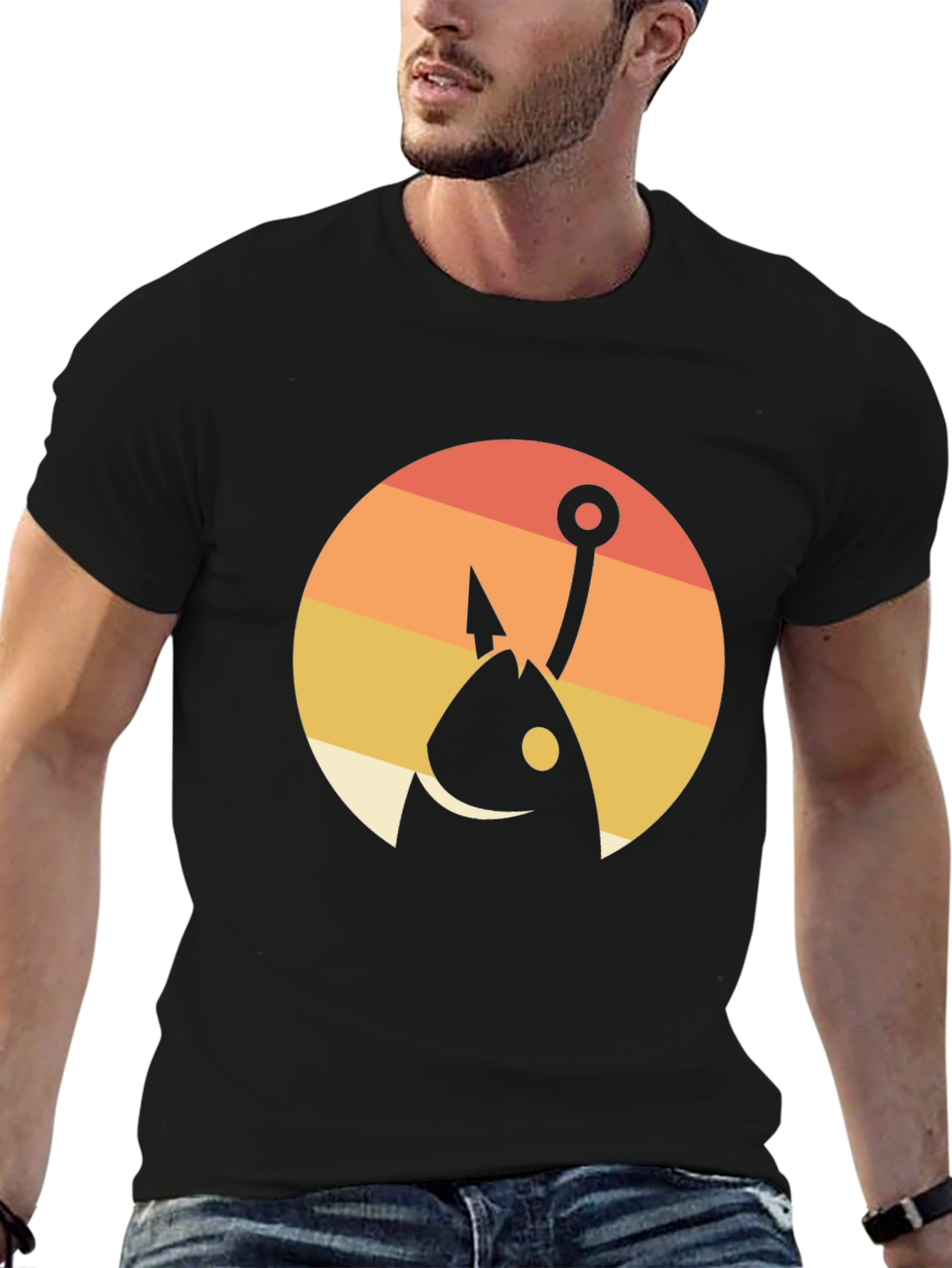 Fishing Hook Graphic T-Shirt - Black