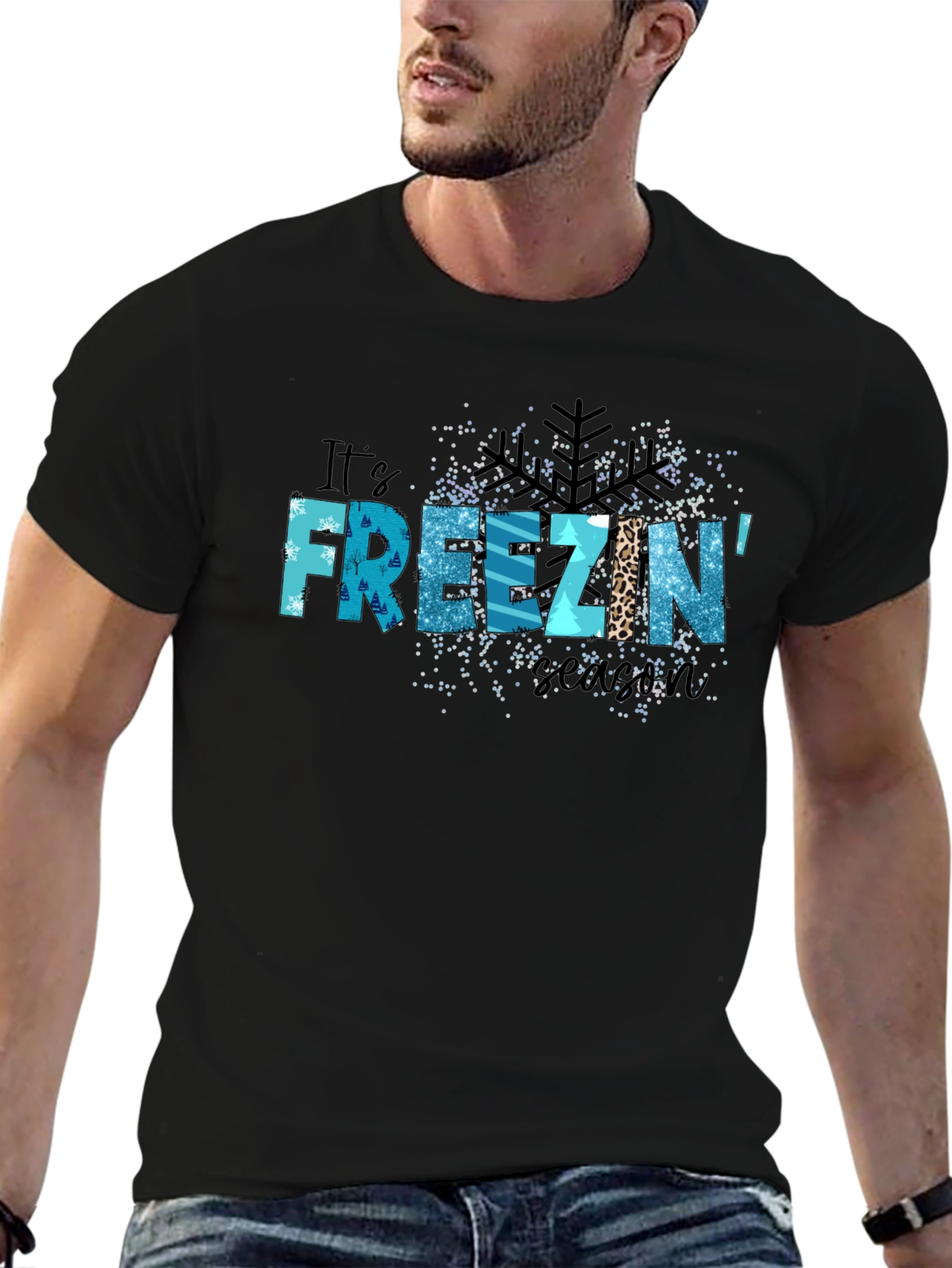 Its Freezin Season Black Graphic T-Shirt