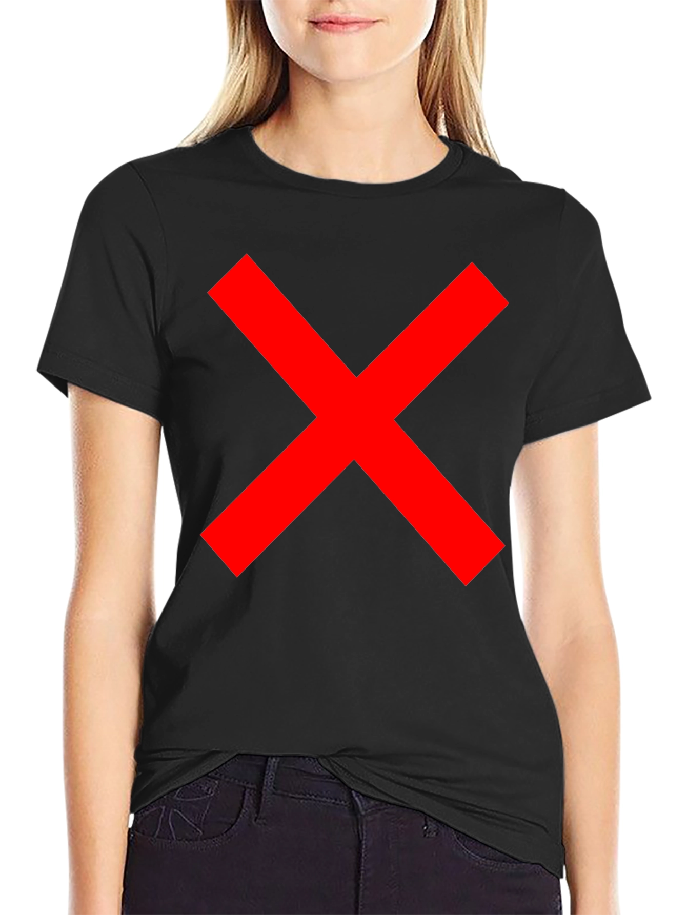 Mens Black T-Shirt with Red X Graphic