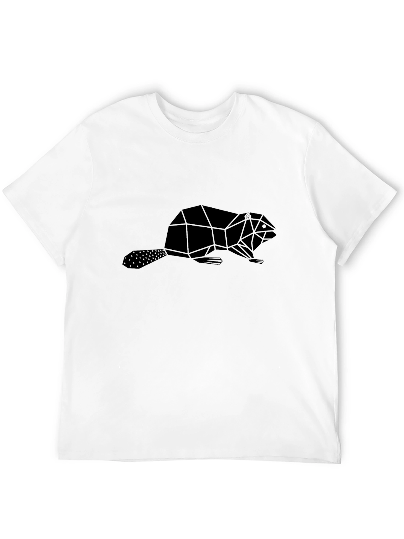 Geometric Beaver Graphic Tee - Black Crew Neck