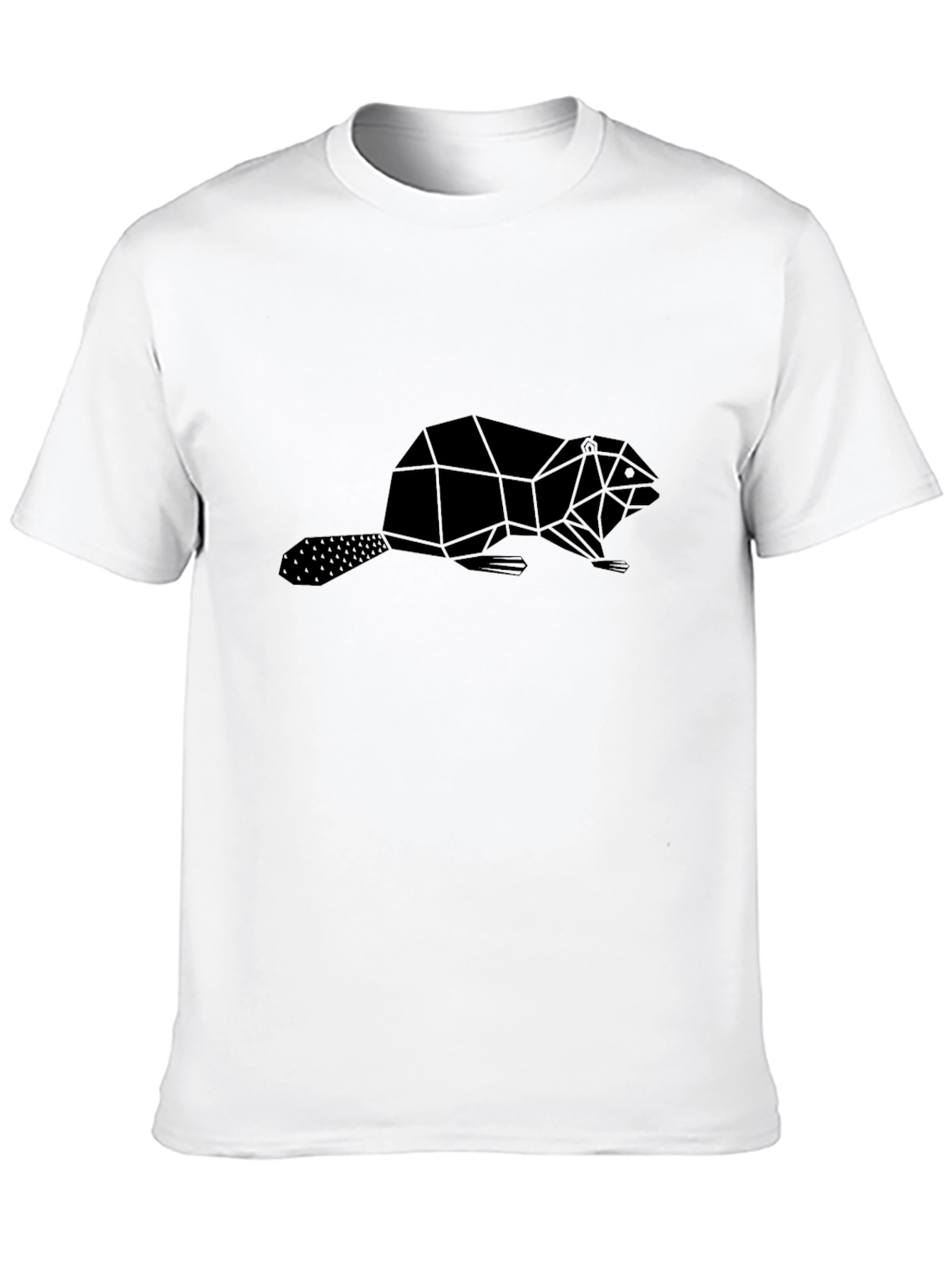 Geometric Beaver Graphic Tee - Black Crew Neck