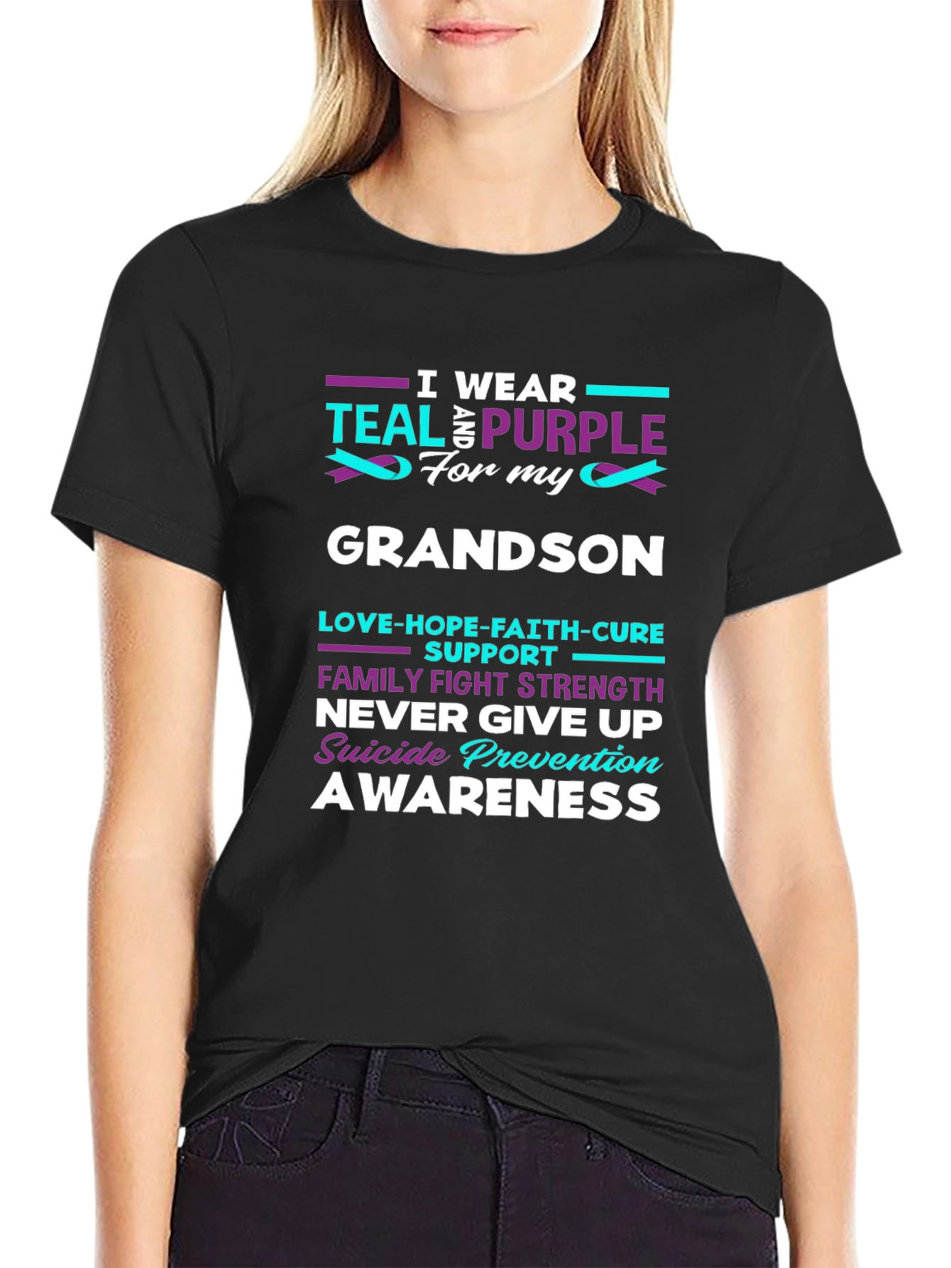 Teal and Purple Grandson Suicide Awareness T-Shirt