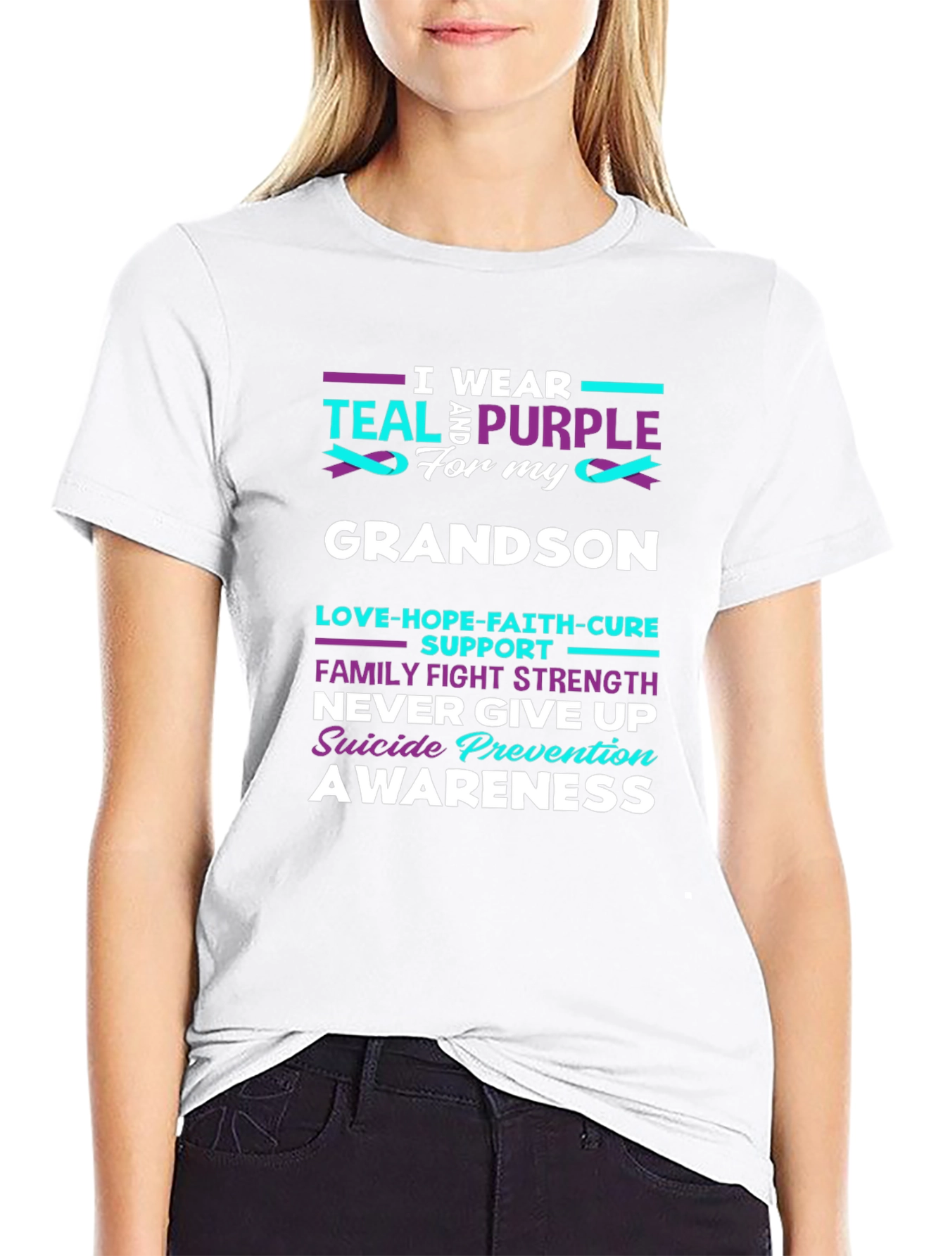 Teal and Purple Grandson Suicide Awareness T-Shirt