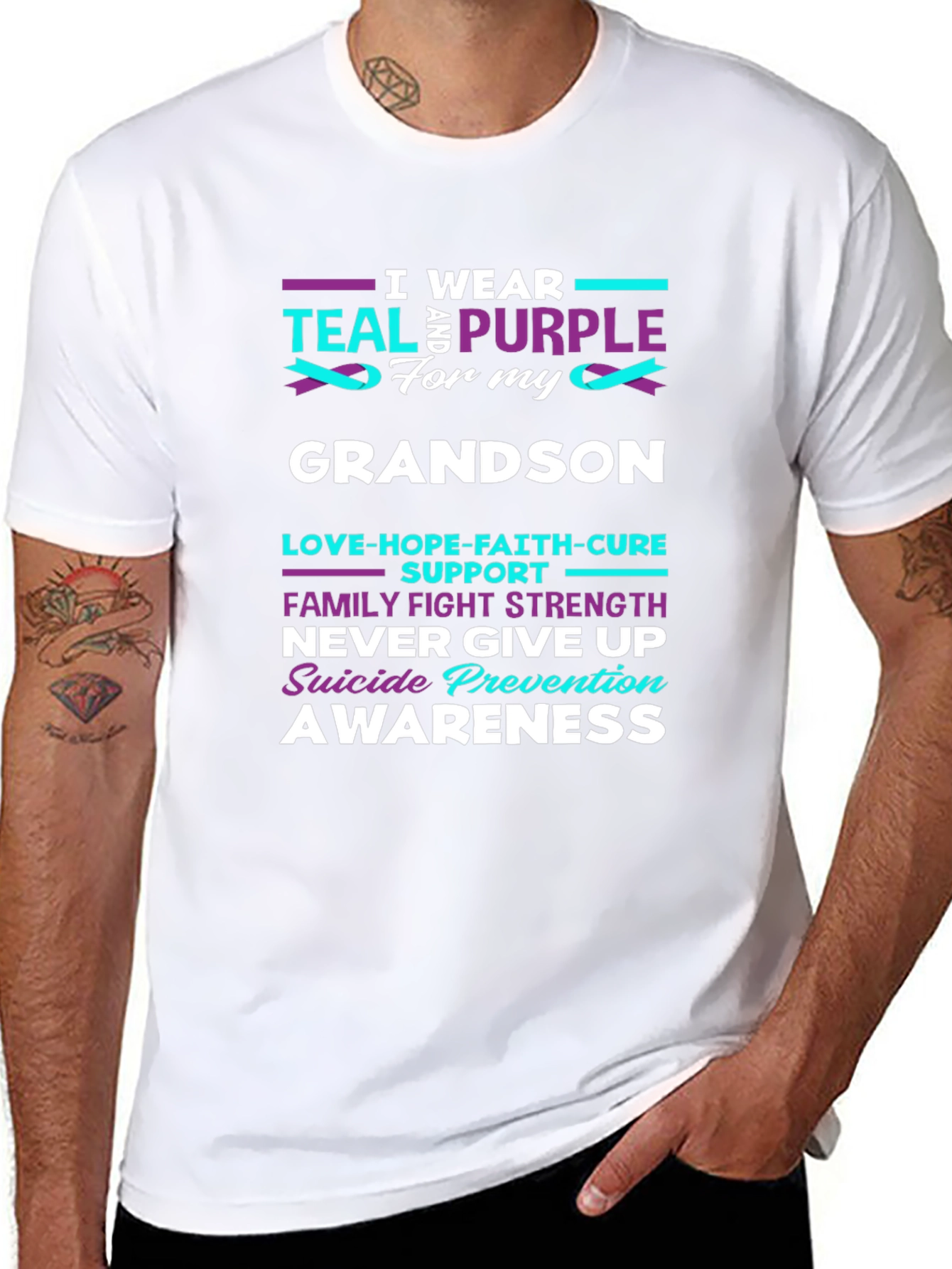 Teal and Purple Grandson Suicide Awareness T-Shirt