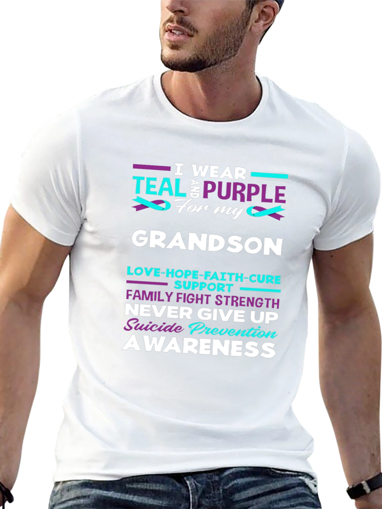 Teal and Purple Grandson Suicide Awareness T-Shirt