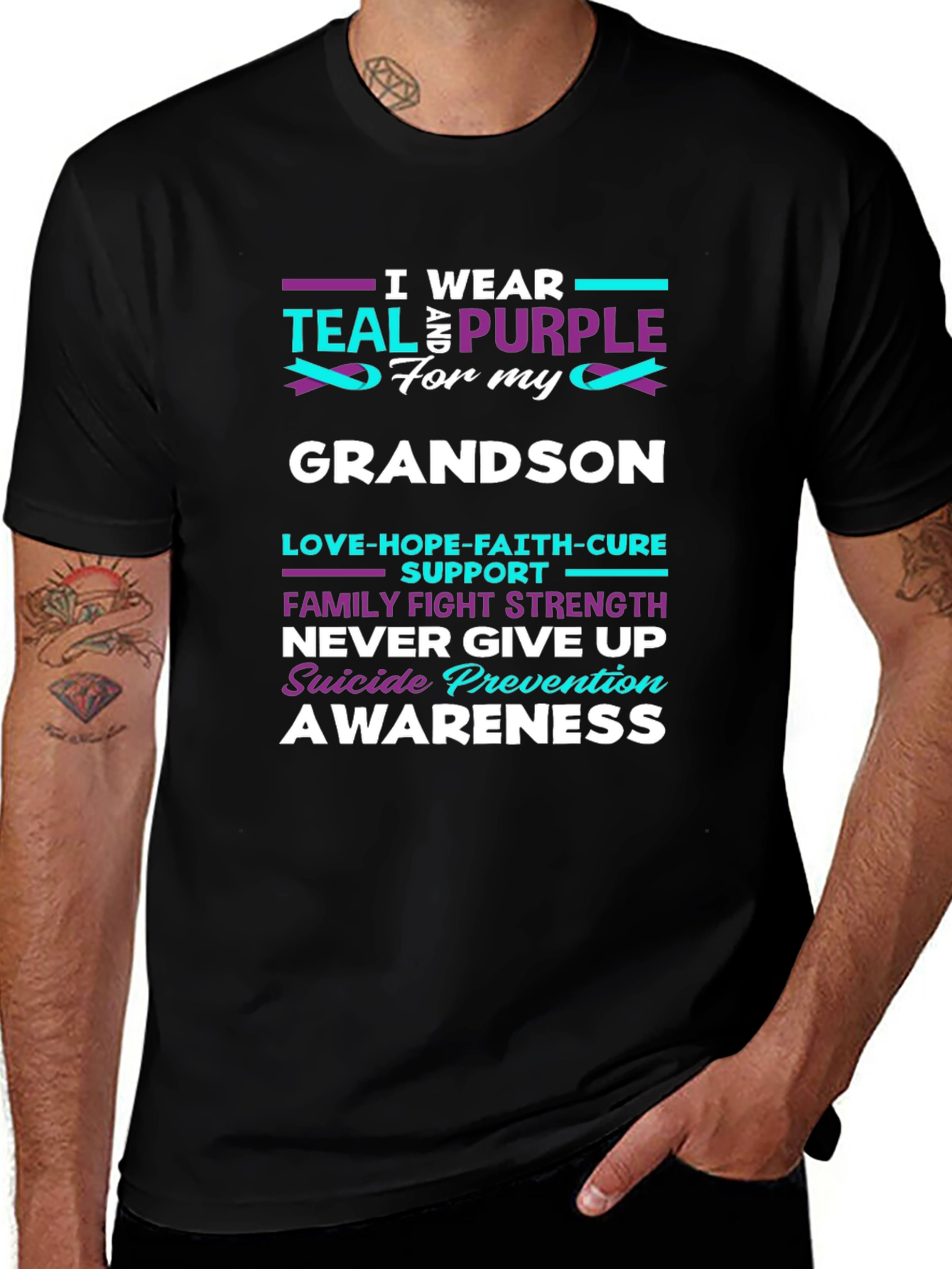 Teal and Purple Grandson Suicide Awareness T-Shirt