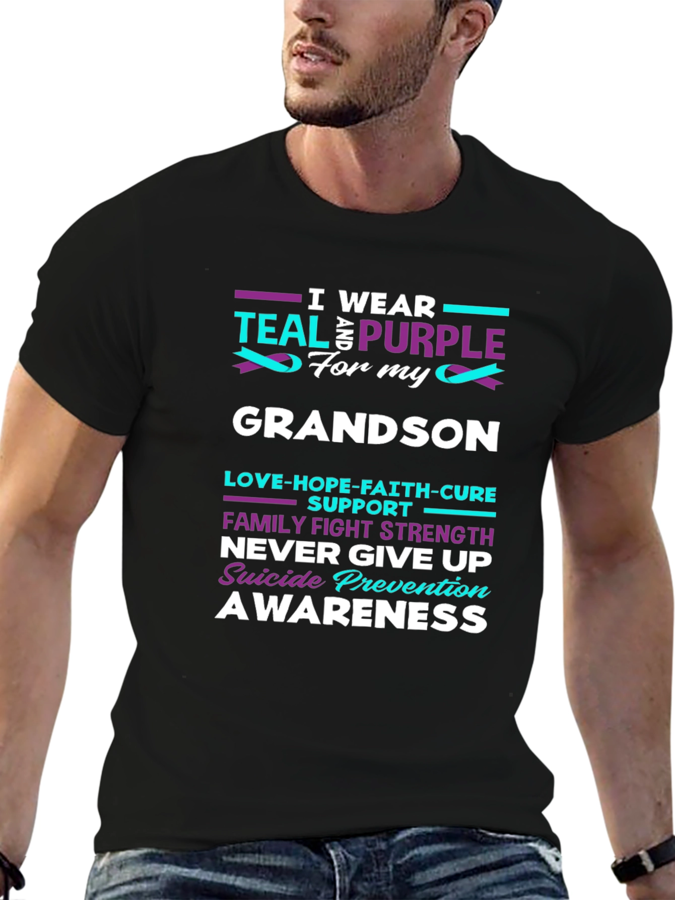 Teal and Purple Grandson Suicide Awareness T-Shirt