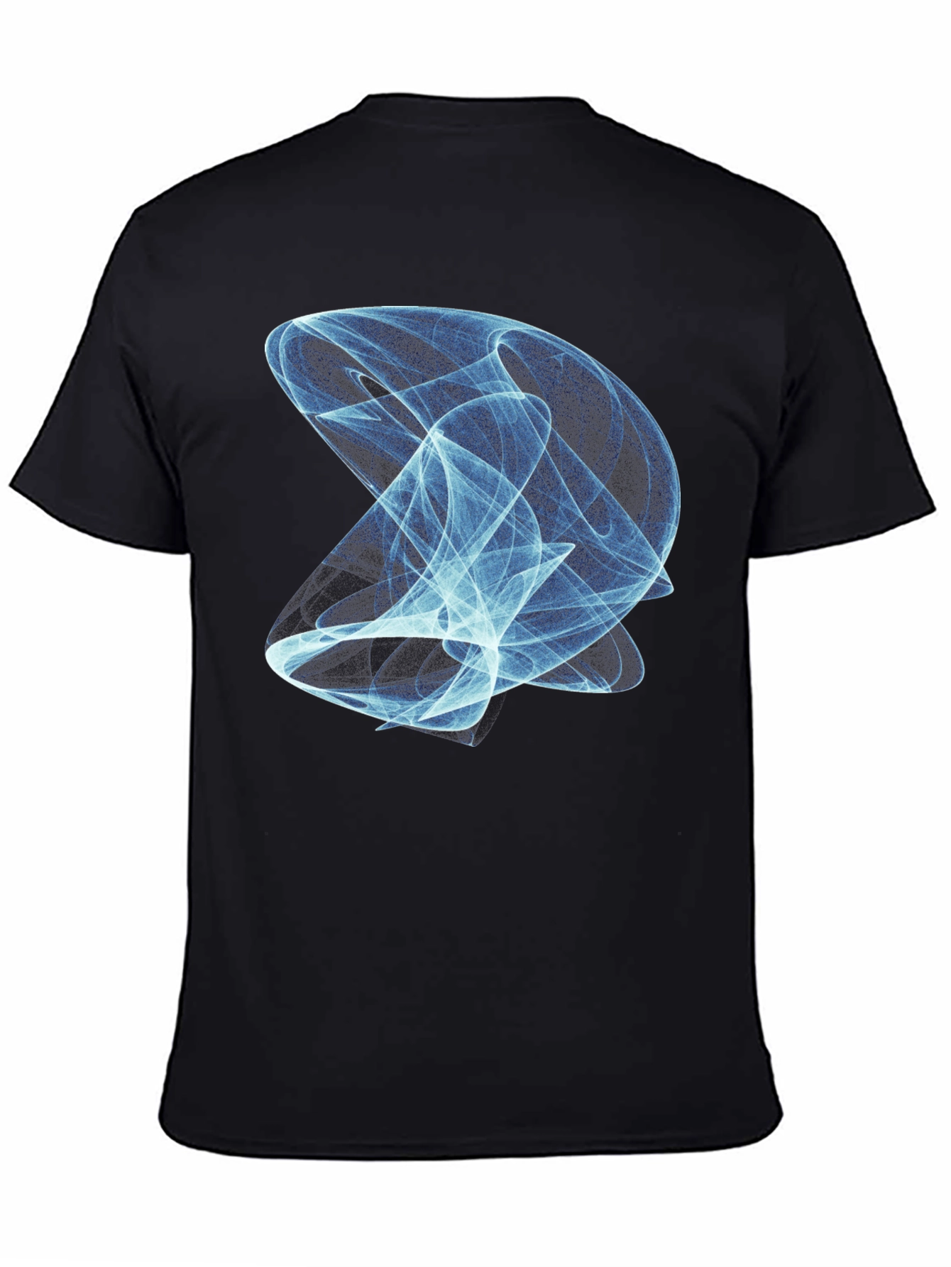 Abstract Blue Vortex Graphic Print Black T-Shirt