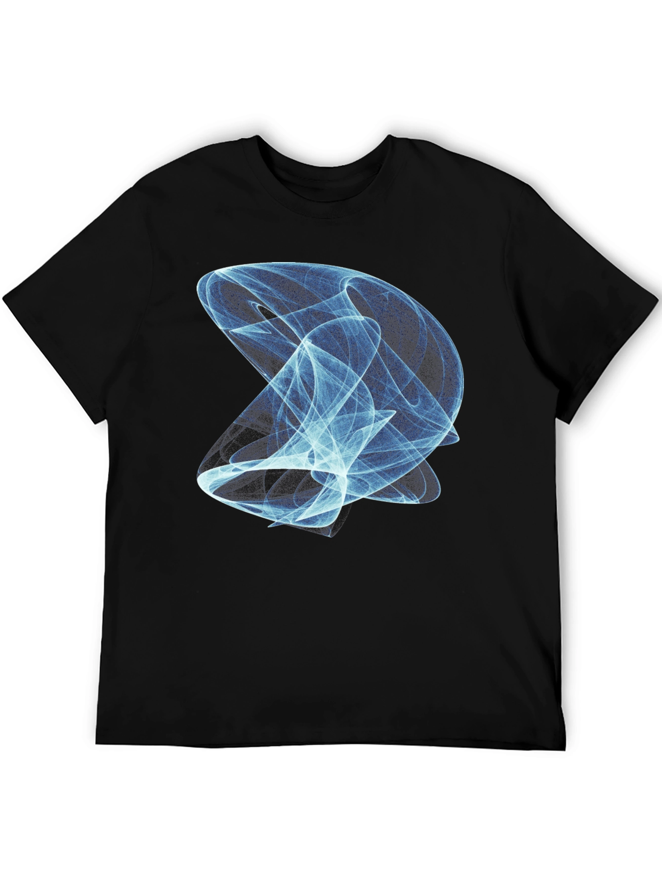 Abstract Blue Vortex Graphic Print Black T-Shirt